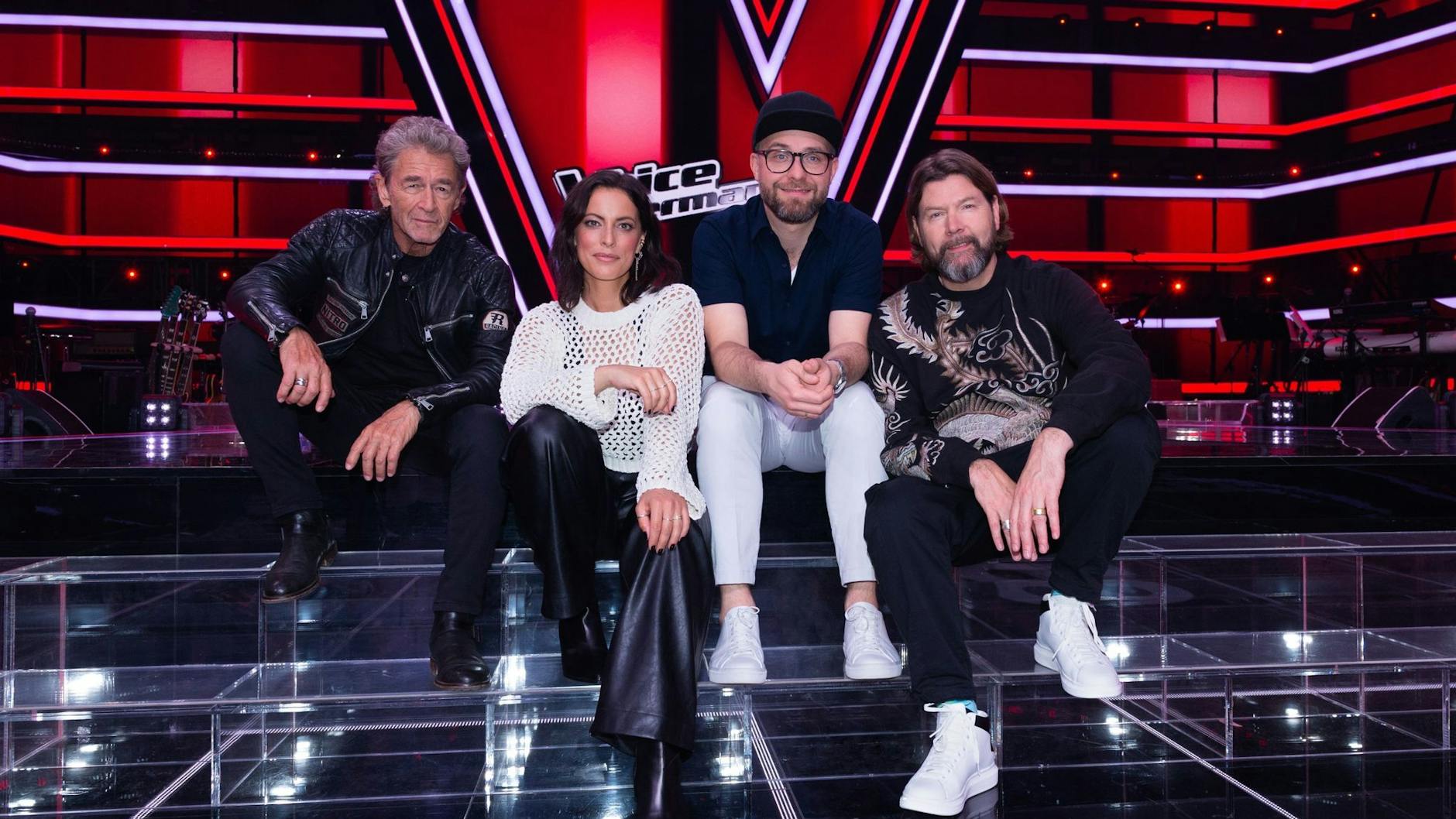 Rea Garvey (hier mit Peter Maffay, Stefanie Kloß und Mark Forster) trat auch schon als Coach bei „The Voice“ auf.
