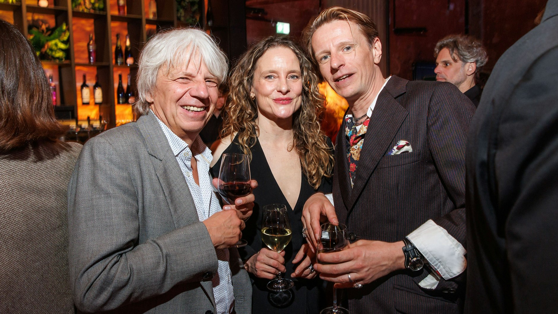 Die Nominierten Alexander Scheer, Anne Ratte-Polle und Andreas Dresen (v. r.) beim Nominiertenabend in Berlin.