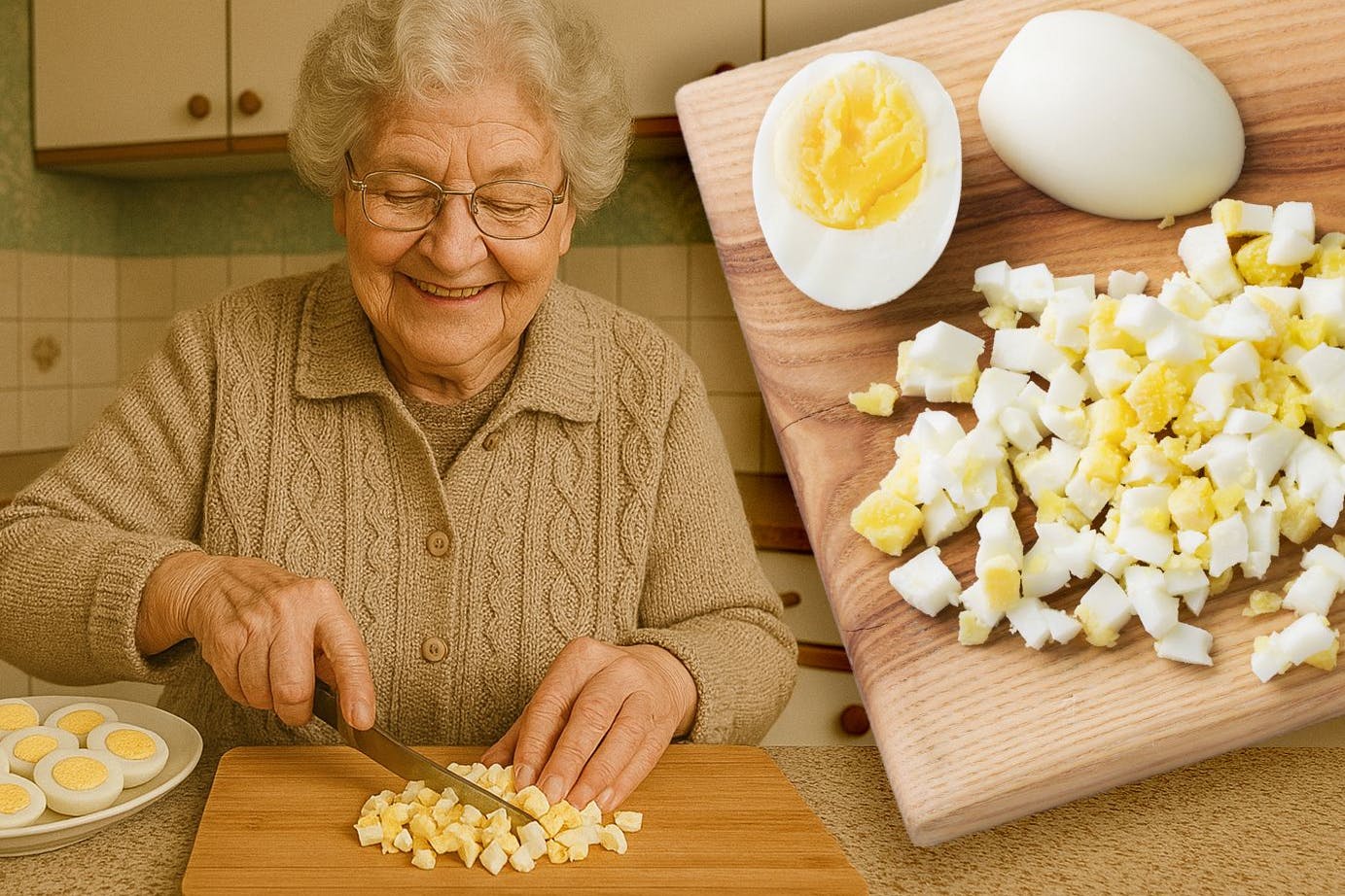 Eierhaschee ist ein typisches Rezept, das Oma gern gekocht hat. Die Eier müssen dafür richtig hart gekocht und in kleine Würfel geschnitten werden.