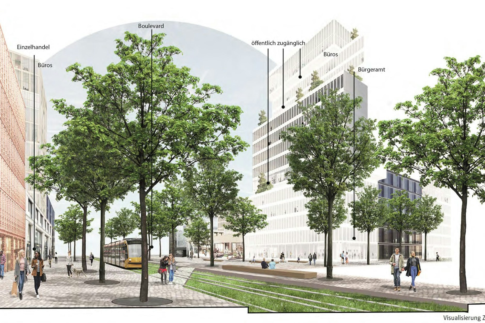 So könnte der neue Stadtteil in Pankow in ein paar Jahren aussehen. Die Senatsverwaltung für Stadtentwicklung und Wohnen hat im November 2019 vier Planungsteams beauftragt, städtebauliche Testentwürfe zu entwickeln.