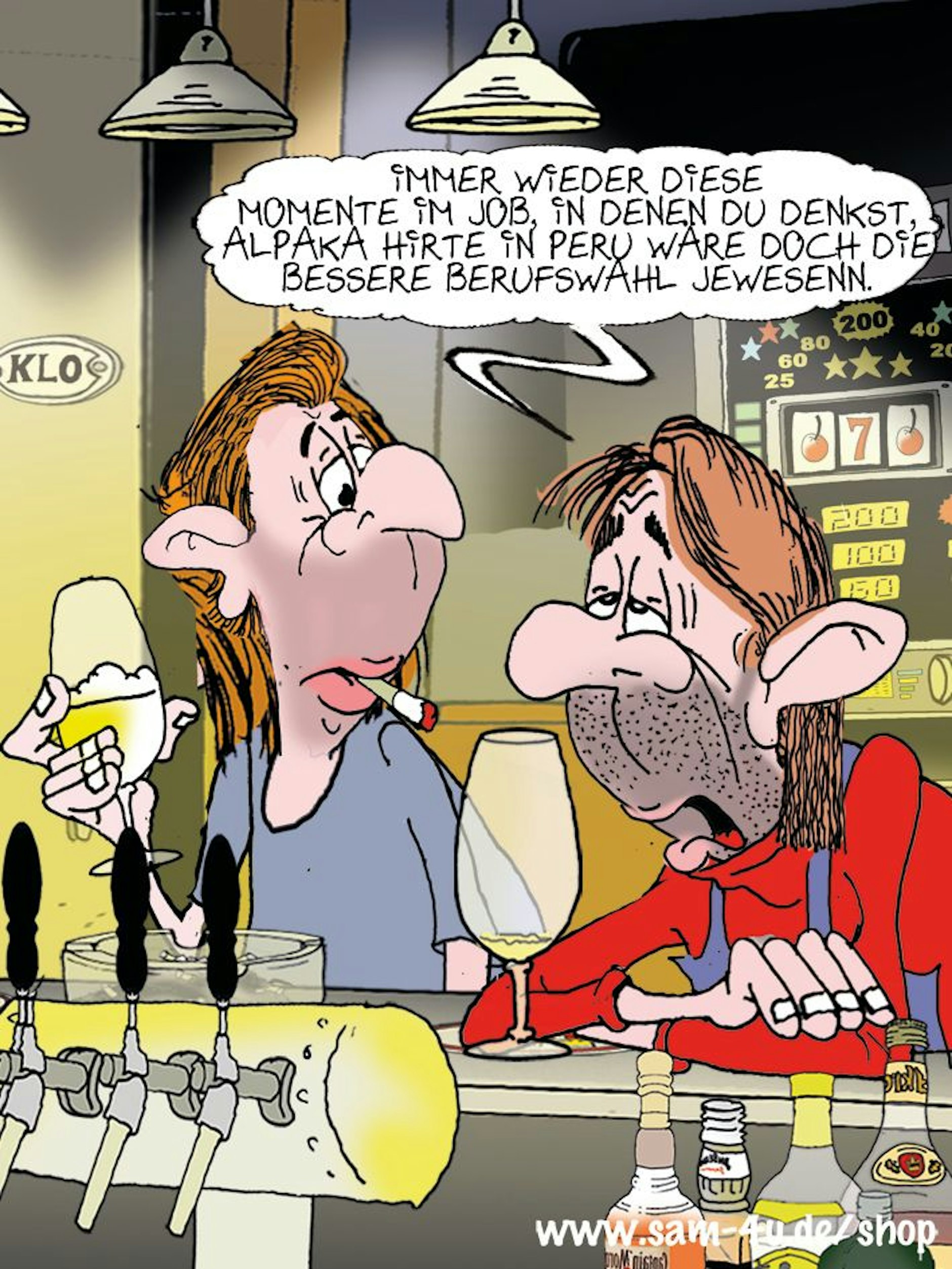 Unsere Rubrik Witz des Tages hat auch am Freitag unseren täglichen Cartoon von Zeichner Sam PAff aus Berlin zu bieten.