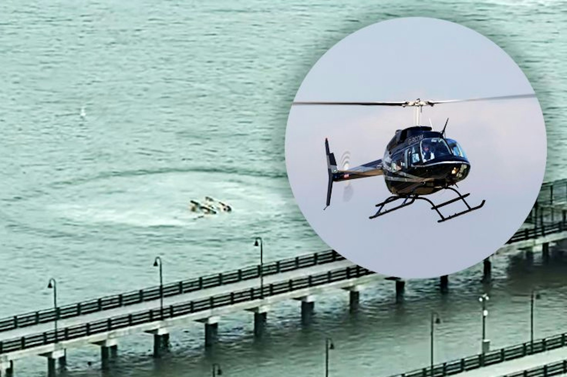 Der abgestürzte Hubschrauber treibt im Hudson River. Noch ist unklar, ob die Insassen überlebt haben. Bei dem Helikopter handelt es sich um eine Maschine des Typs Bell 206 LongRanger.