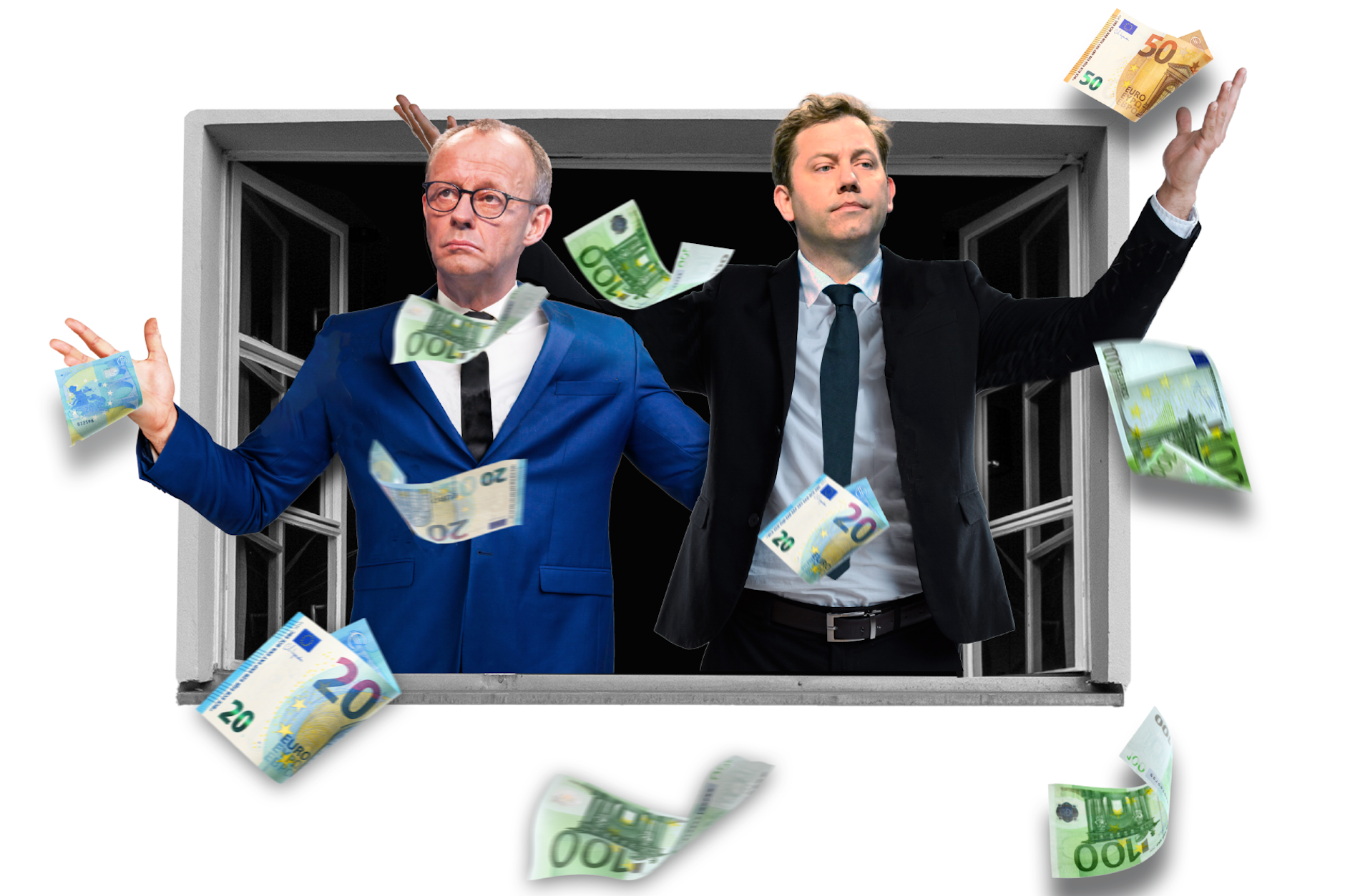 Hinaus mit dem Geld: Darauf können sich Friedrich Merz (CDU) und Lars Klingbeil (SPD) auf jeden Fall einigen.