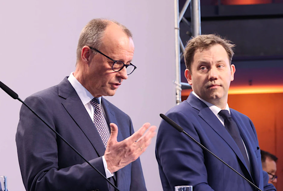 Friedrich Merz und Lars Klingbeil bei der Vorstellung des Koalitionsvertrags am Mittwoch.