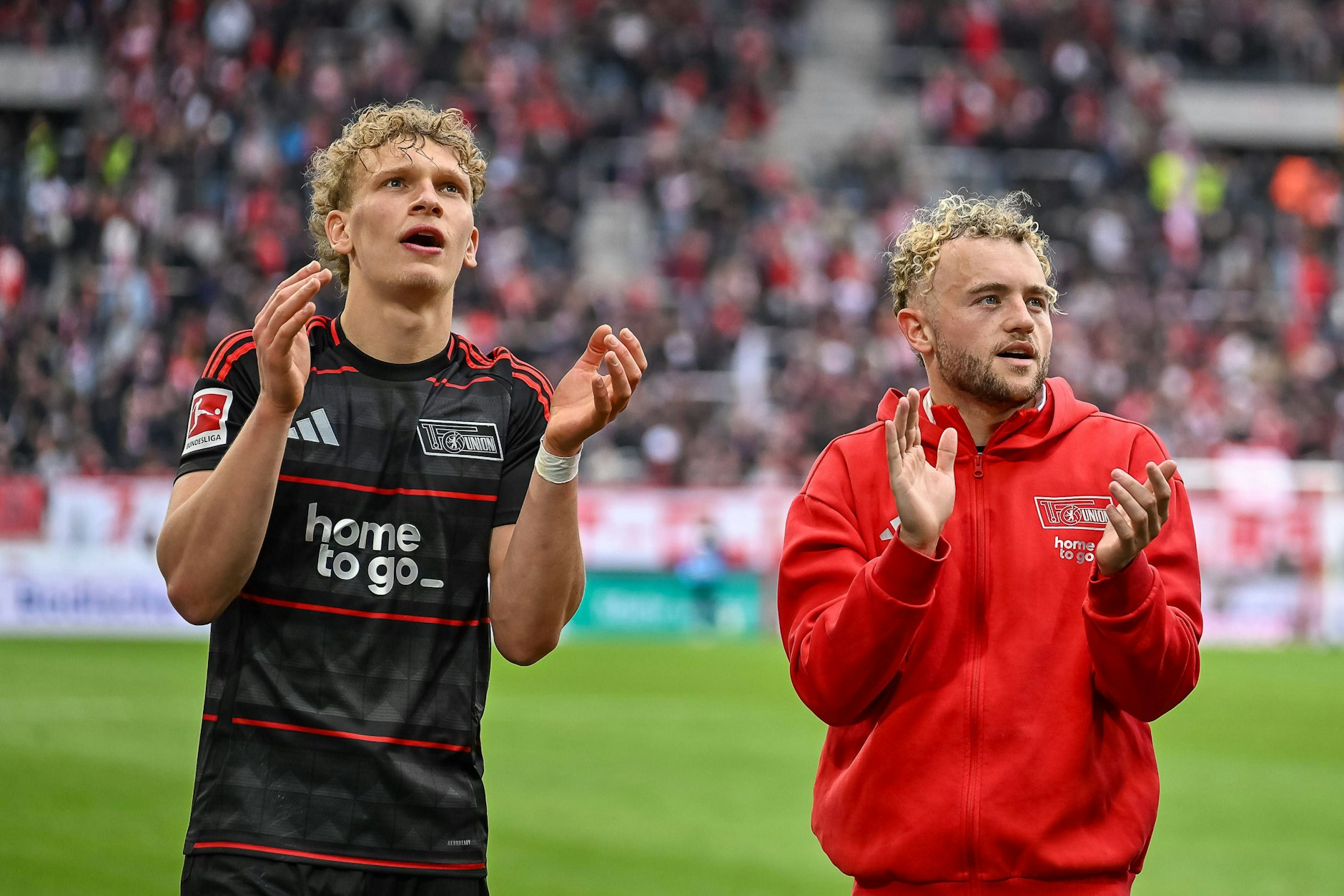 Leopold Querfeld (l.) und Benedict Hollerbach zählen zu den Spielern, die beim 1. FC Union Berlin die sportliche Zukunft prägen sollen.