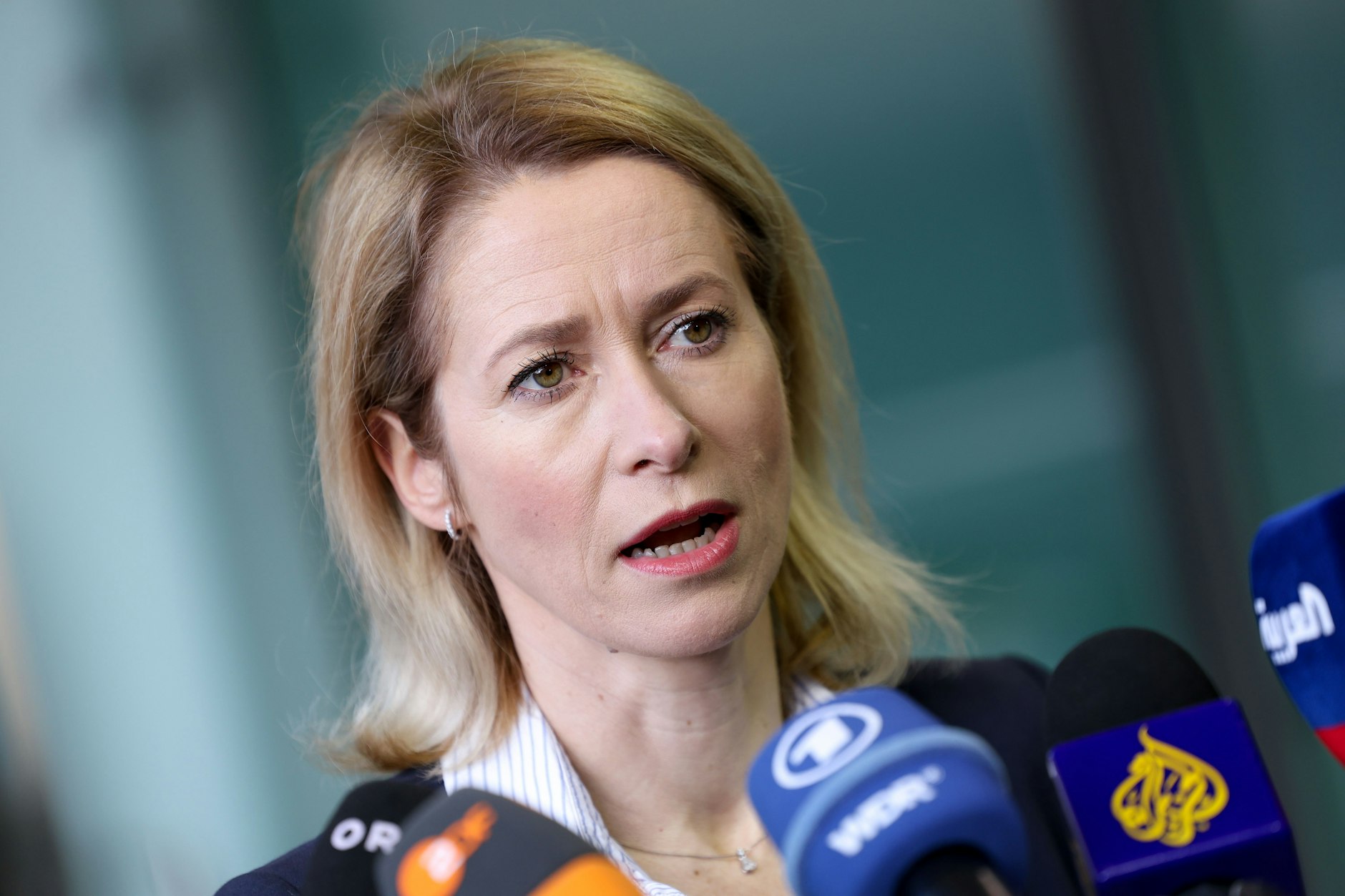 Luxemburg: Kaja Kallas, EU-Außenbeauftragte, spricht am vergangenen Montag beim Treffen der EU-Außenminister zur Presse.