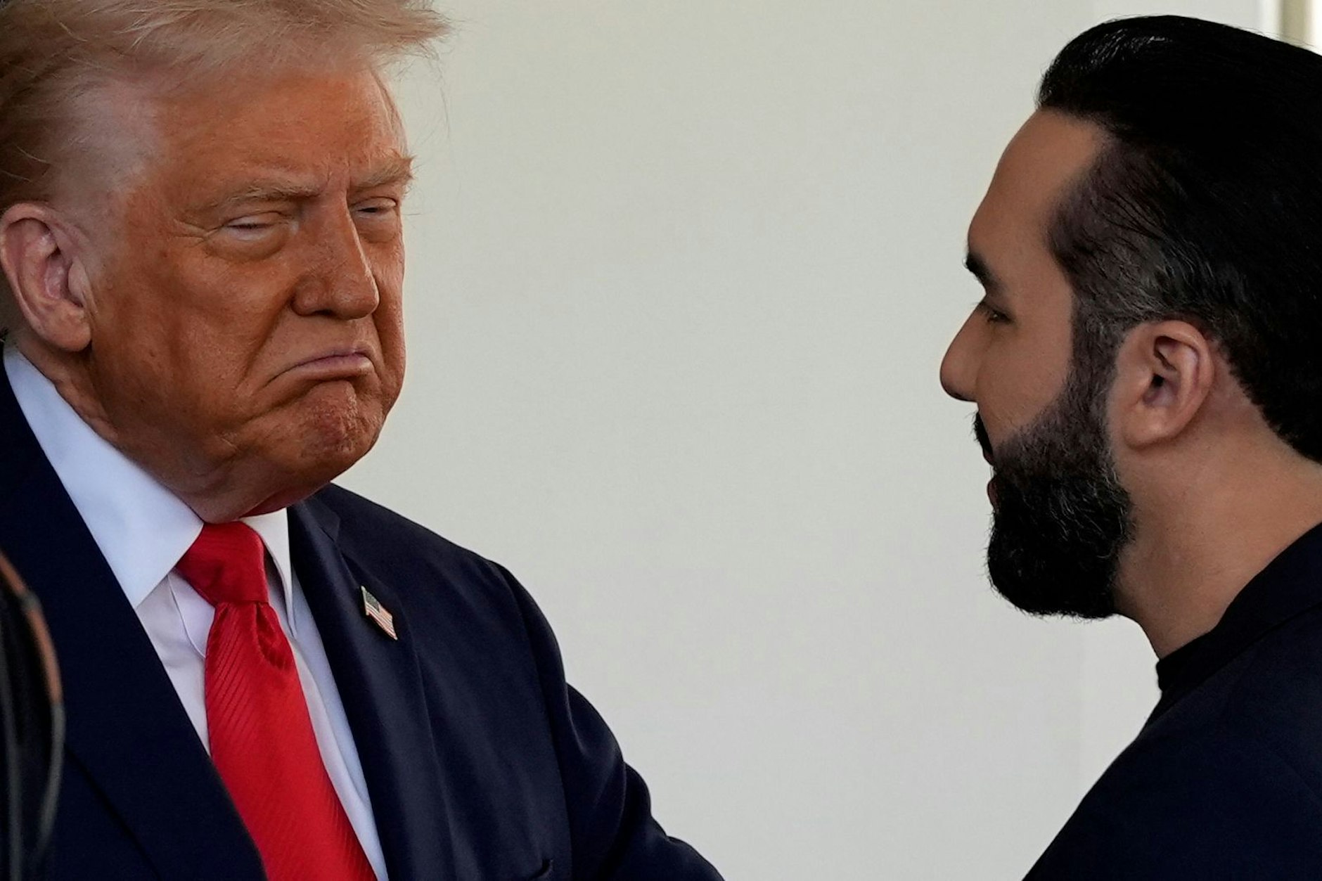 US-Präsident Donald Trump (l) begrüßt den Präsidenten von El Salvador, Nayib Bukele, bei seiner Ankunft im Weißen Haus.