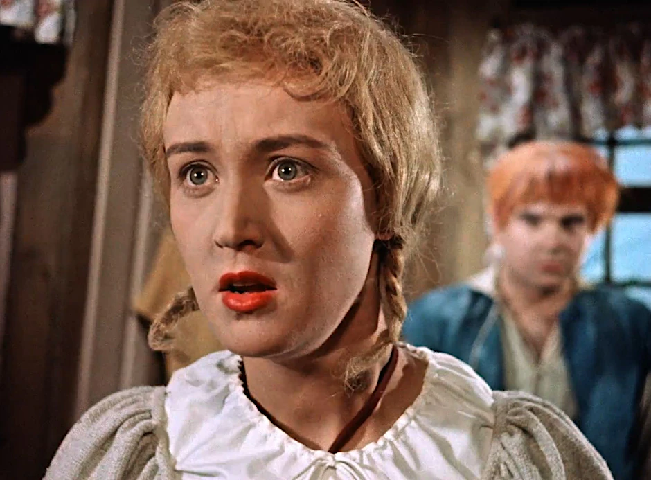 In der Rumpelstilzchen-Verfilmung „Das Zaubermännchen“ spielte Karin Lesch die Müllerstochter Marie. Im Hintergrund: Müllerbursche Hans (Reinhard Michalke).