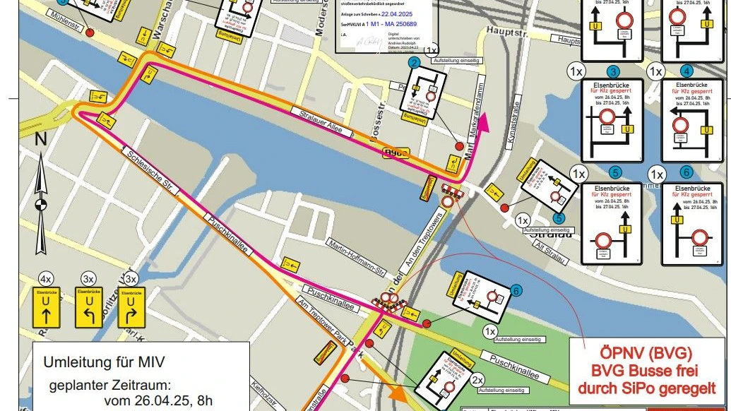 Der Umleitungsplan an der Elsenbrücke für kommendes Wochenende.