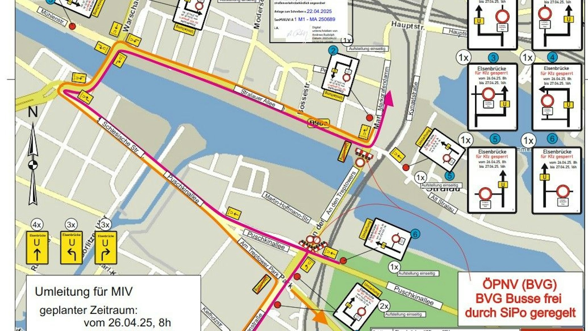 Der Umleitungsplan an der Elsenbrücke für kommendes Wochenende.