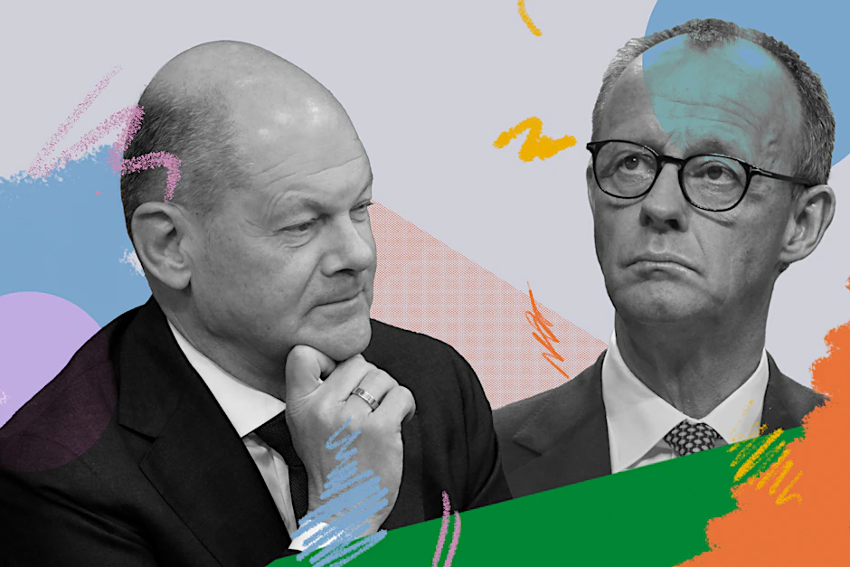 Nach einer schlaflosen Nacht vor die Kamera: Auch Scholz und Merz werden hierfür geschminkt.