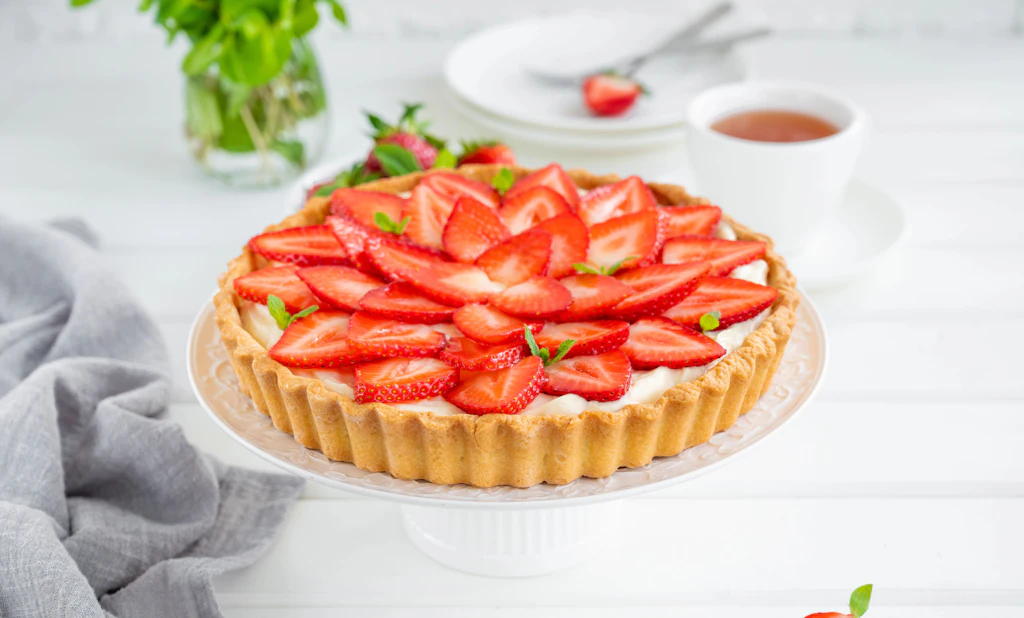 Rezept für fruchtigen Erdbeerkuchen mit sahniger Puddingcreme