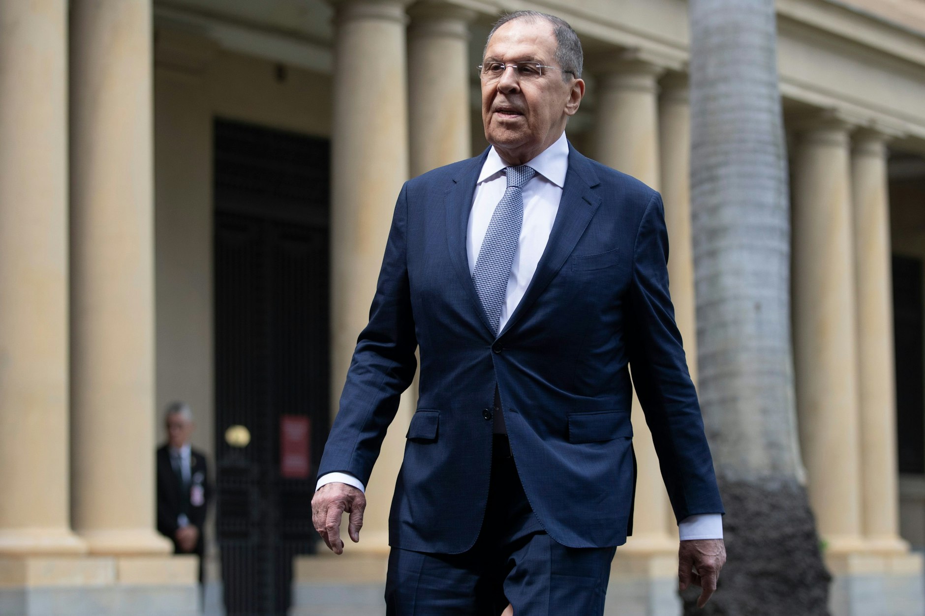 Der russische Außenminister Sergej Lawrow kommt zum Brics-Außenministertreffen an.