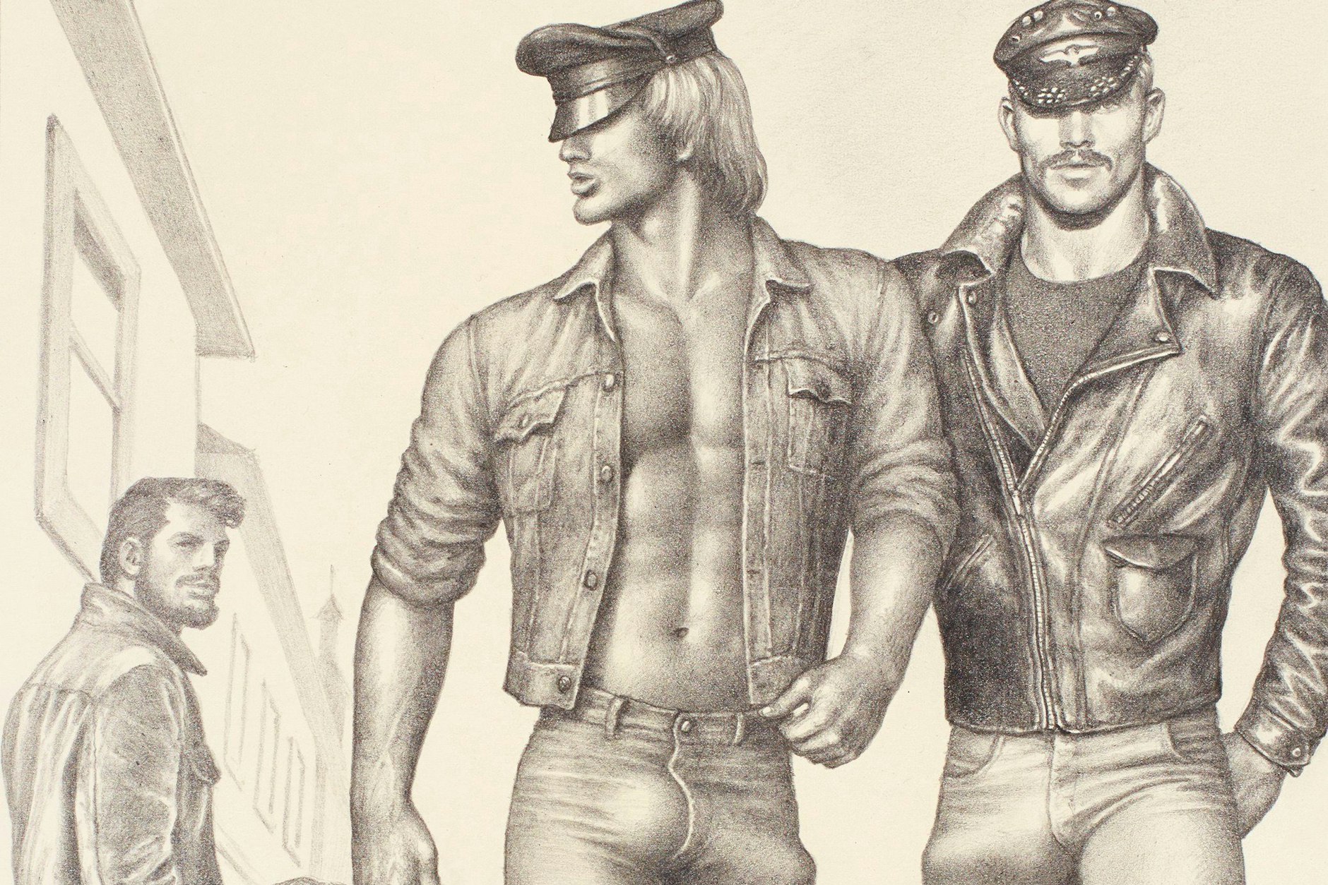 Tom of Finlands „Untitled“&nbsp;von 1978 zeigt Model und Fotograf Peter Berlin (Mitte)