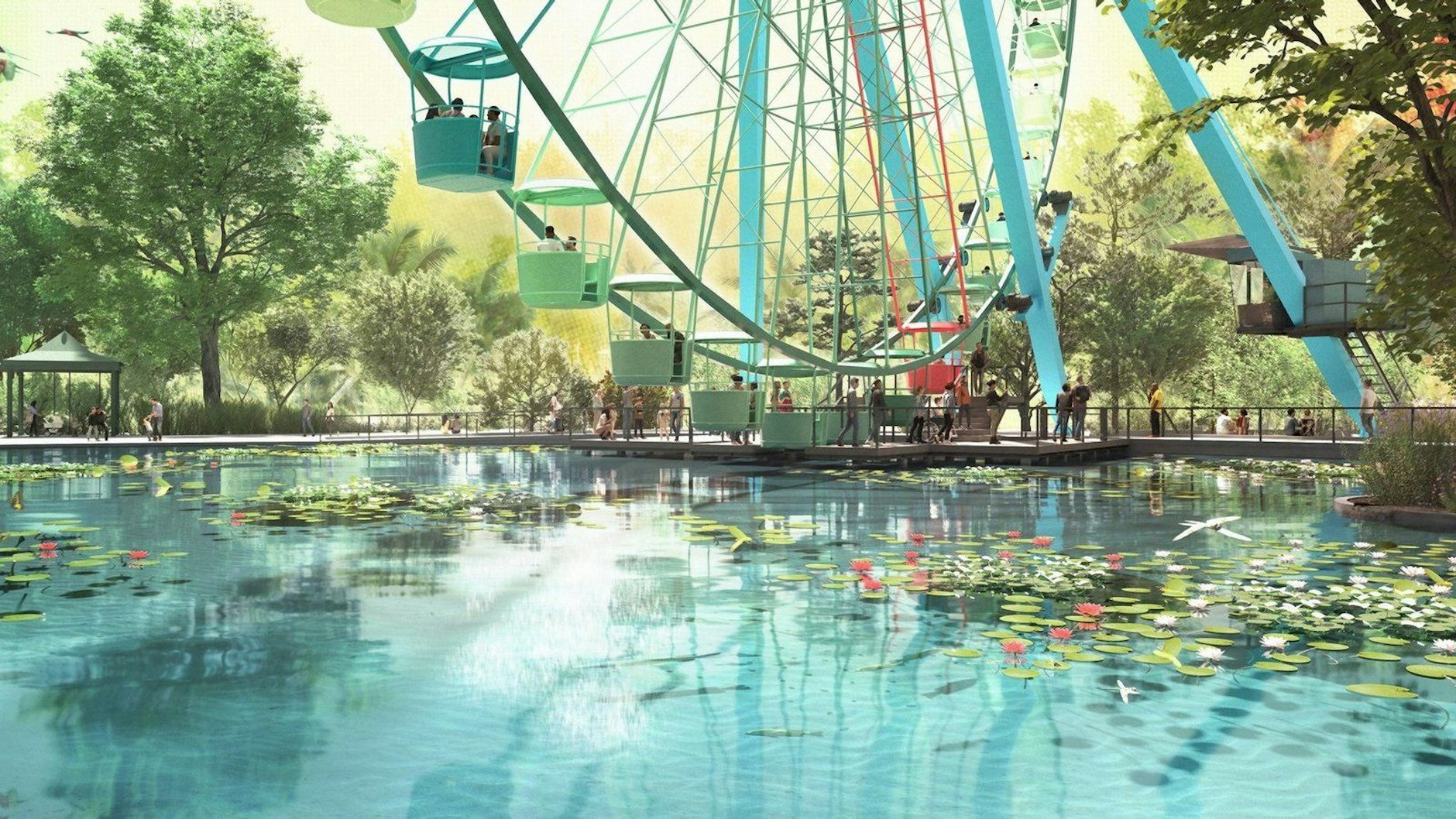 Im Spreepark sollen bald wieder die Gondeln vom Riesenrad über dem Wasser schweben. 