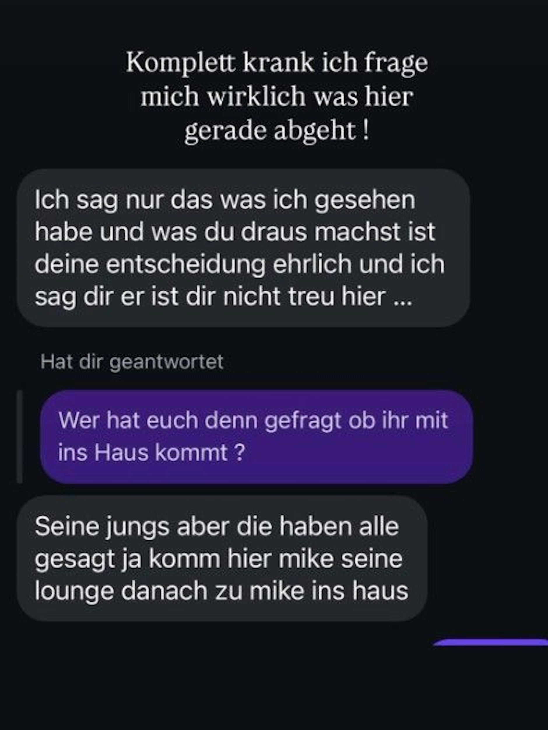 Leyla Lahouar veröffentlicht bei Instagram den Chat mit einer Userin, die behauptet, dass Mike Heiter auf Ibiza mit anderen Frauen „am Chillen” sei