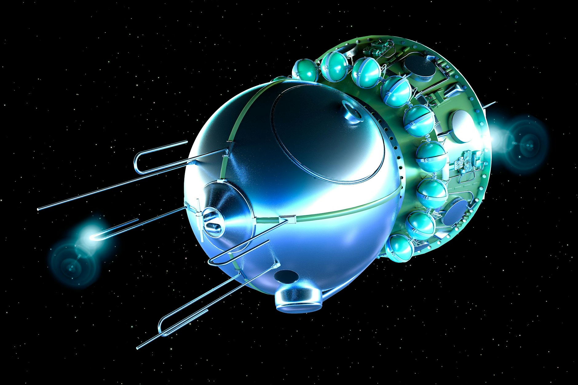 Ein sowjetisches Raumschiff vom Typ Wostok:&nbsp; Die Trägerstufen ihrer Rakete blieben als Müll im Weltall zurück.