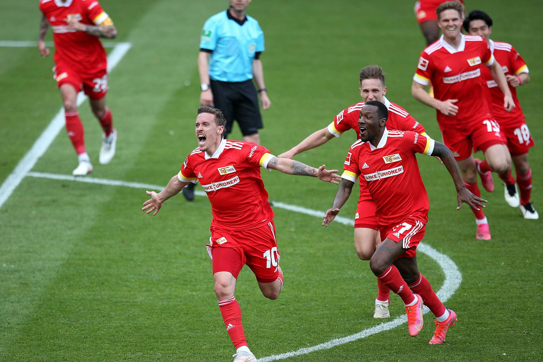Max Kruse traf für den 1. FC Union am 34. Spieltag in der Saison 2020/2021 gegen RB Leipzig zum umjubelten 2:1. Union zog dadurch in die Europa Conference League ein.