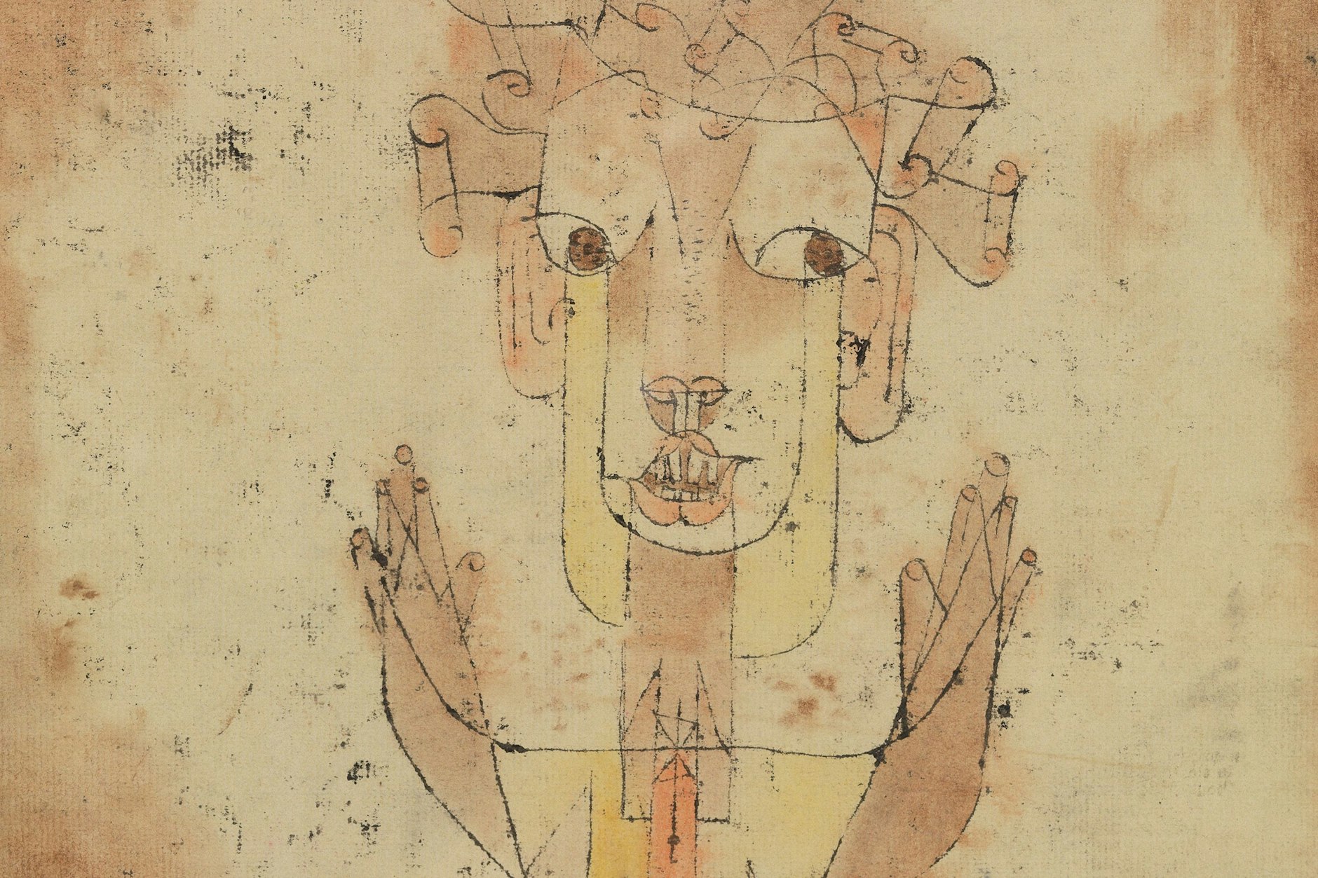 Paul Klee: „Angelus novus“, 1920, Aquarellzeichnung (Ausschnitt)