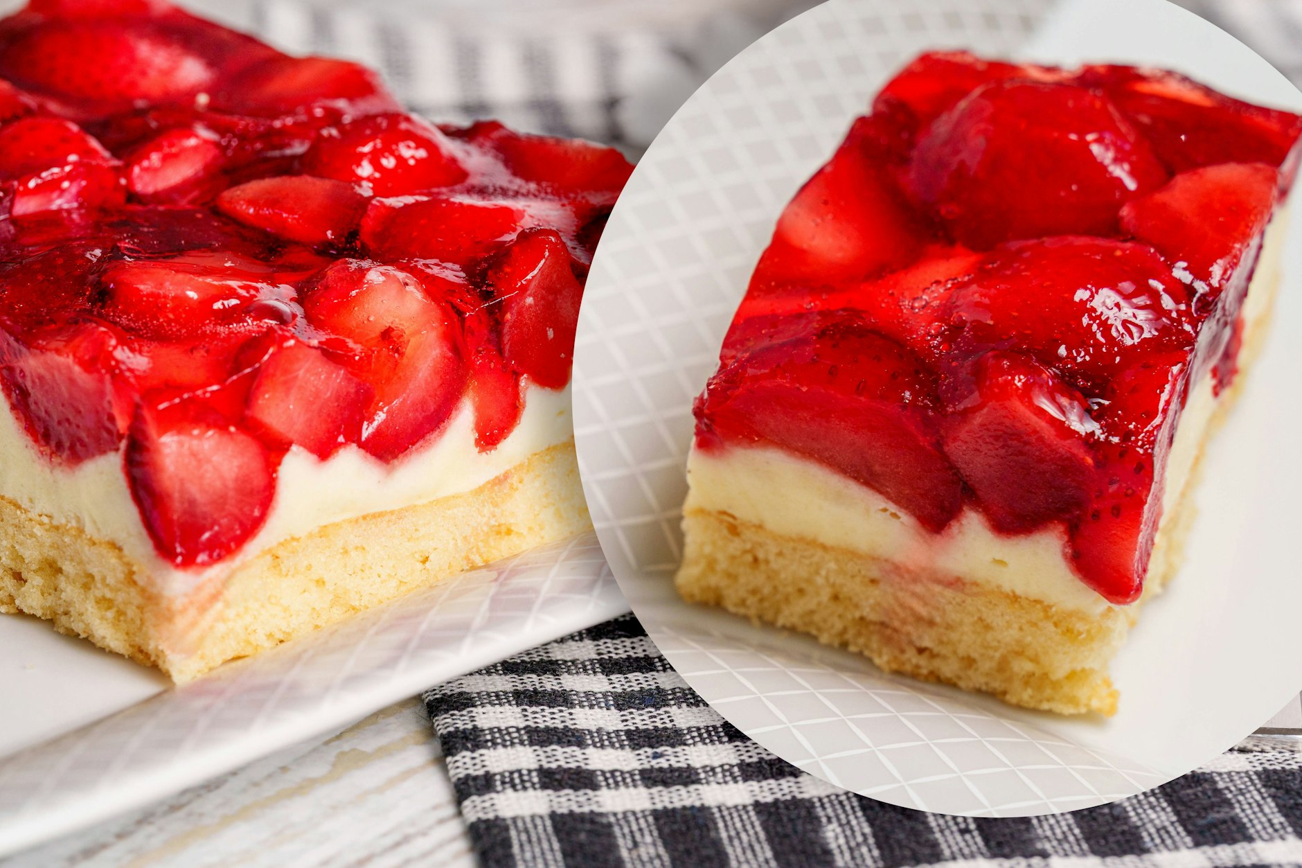 Leckere Erdbeerschnitten mit Pudding: Dieser herrliche Blechkuchen nach unserem Rezept von Oma schmeckt wie vom Ostbäcker. Probieren Sie es aus!