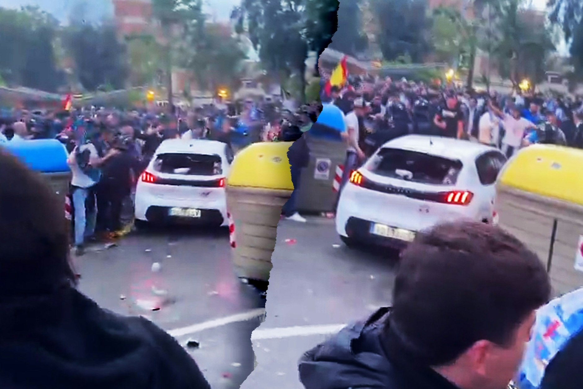 Der weiße Wagen fuhr am Rand des Derbys in Barcelona in die Menschenmenge, mehrere Menschen sollen verletzt worden sein.