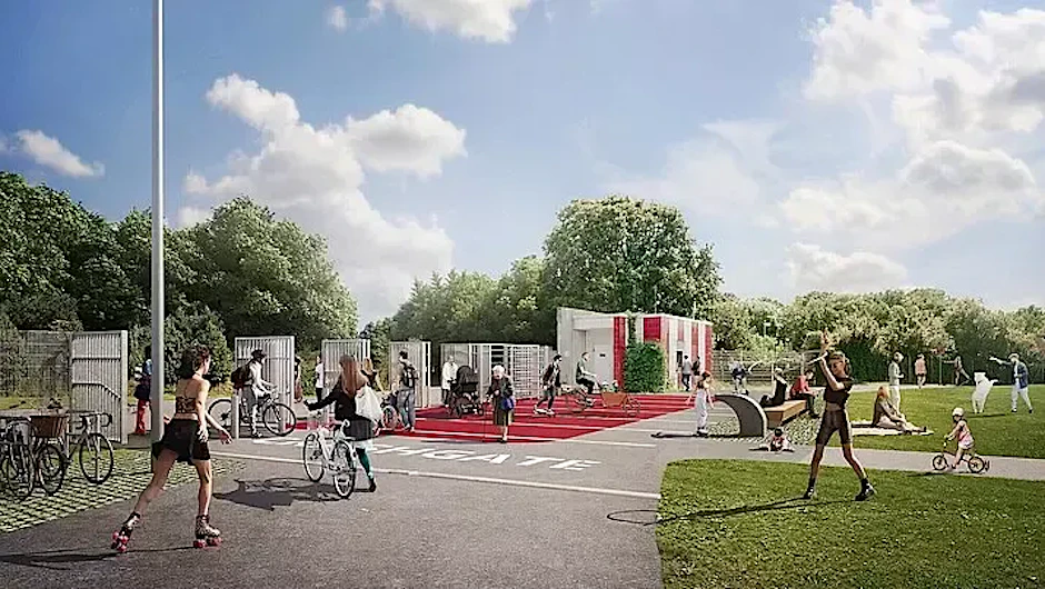 Der Zugang Crash Gate auf der Neuköllner Seite am Tempelhofer Feld wird saniert.