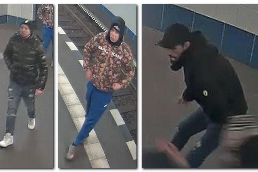 Die Berliner Polizei sucht diese Männer. Die Keilerei fand in einem BVG-Bahnhof statt.