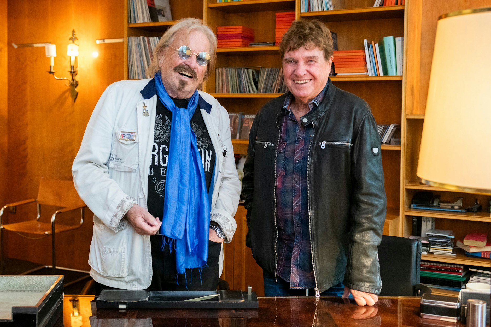Frank Zander und Frank Schöbel beim Interview im Meisel-Verlag in Berlin-Charlottenburg