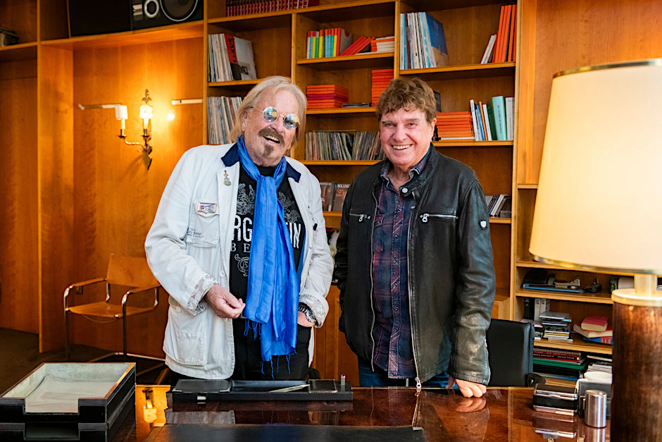 Frank Zander und Frank Schöbel beim Interview im Meisel-Verlag in Berlin-Charlottenburg