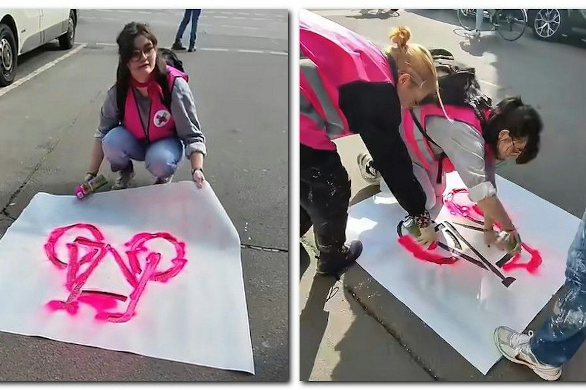 Klima-Lilli sprayt den Radweg auf die Straße.