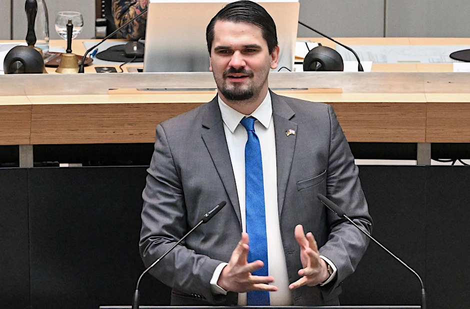 Der Abgeordnete Marc Vallendar (AfD) im Berliner Abgeordnetenhaus.