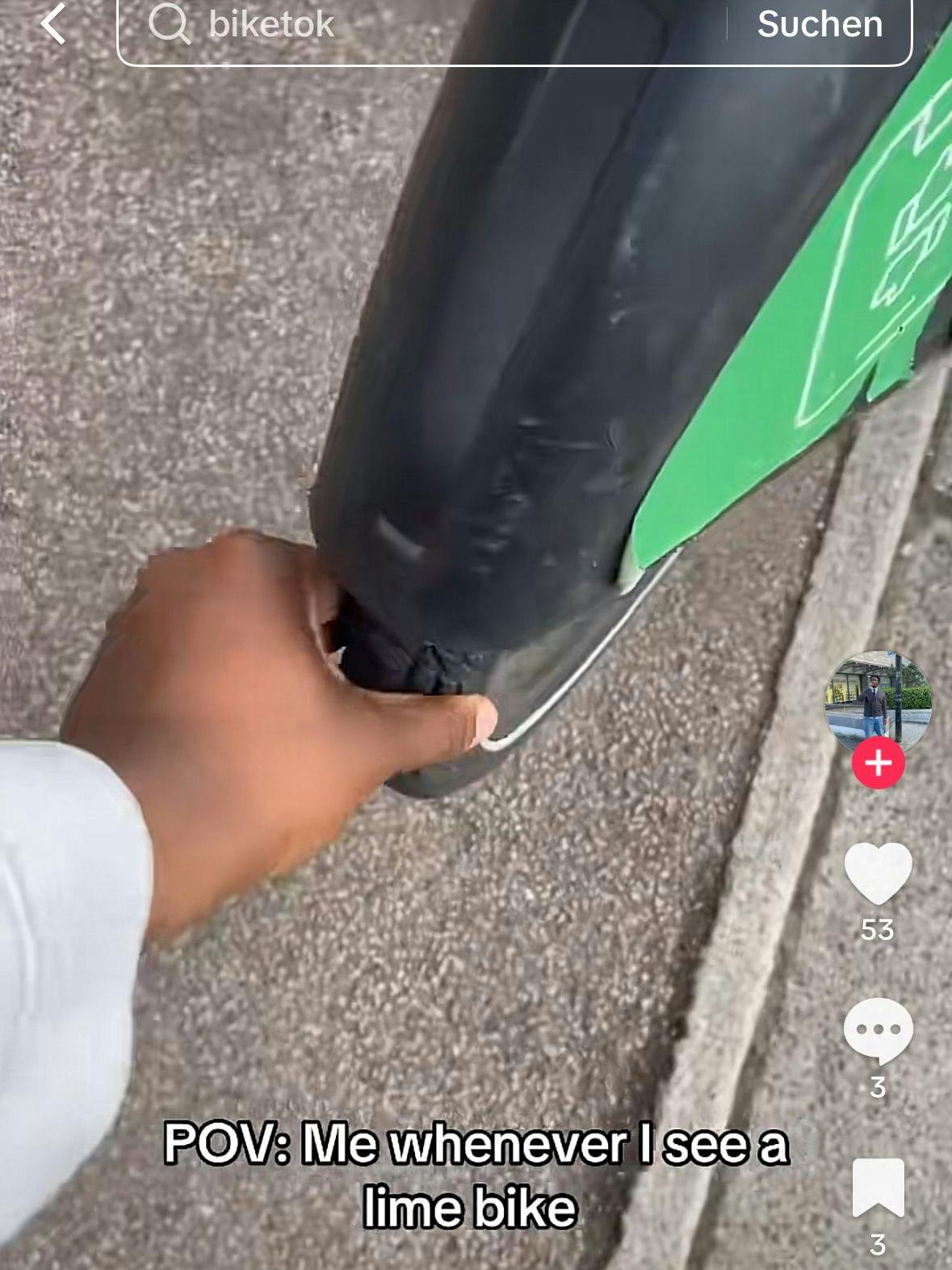 Bei TikTok zeigen User, wie man herausfindet, ob ein Lime Rad bereits entsperrt ist. Ist dies der Fall, kann man das Hinterrad drehen und losfahren.