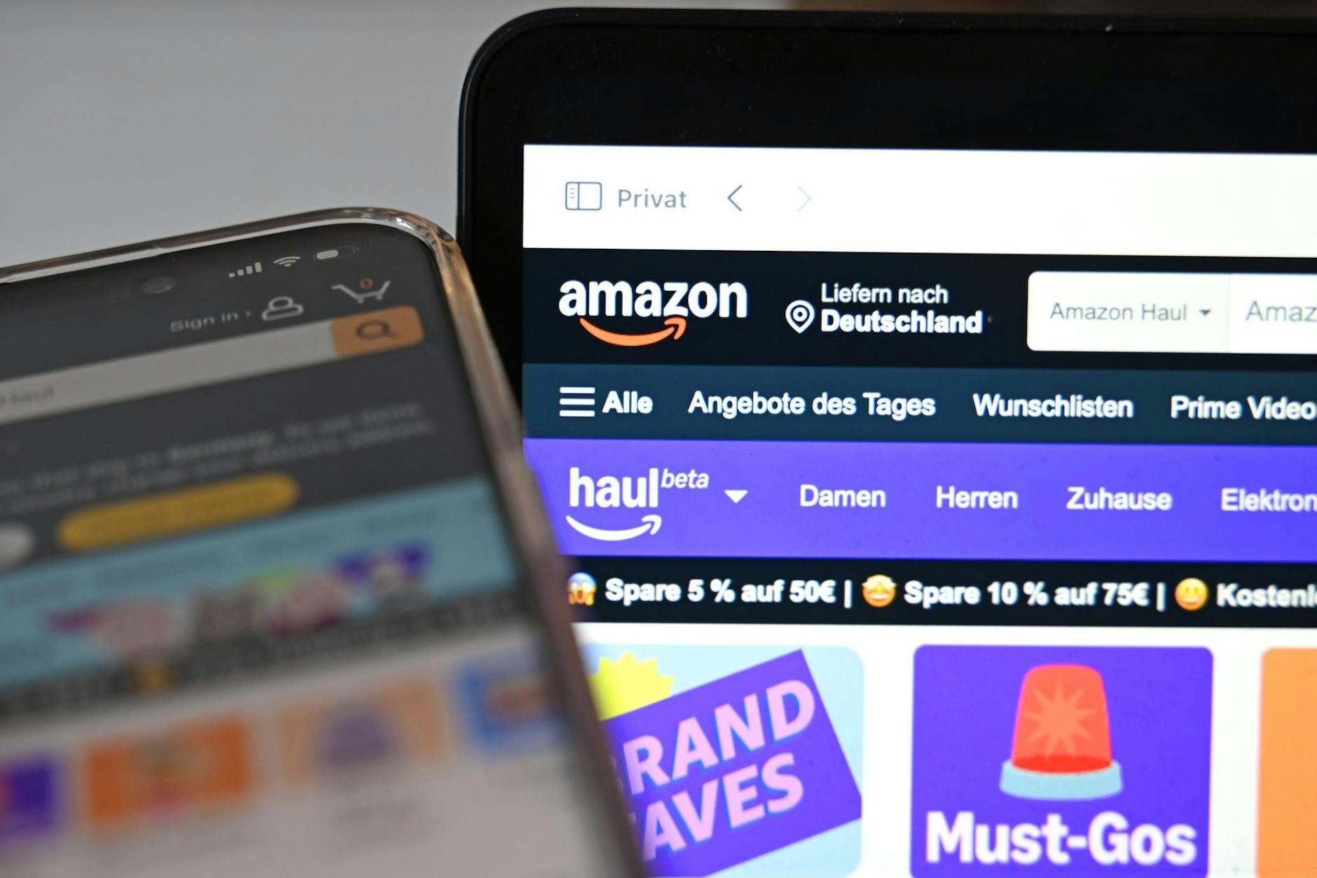 Die Oberfläche des US-Portals Amazon Haul ist auf einem Laptop in Deutschland zu sehen.