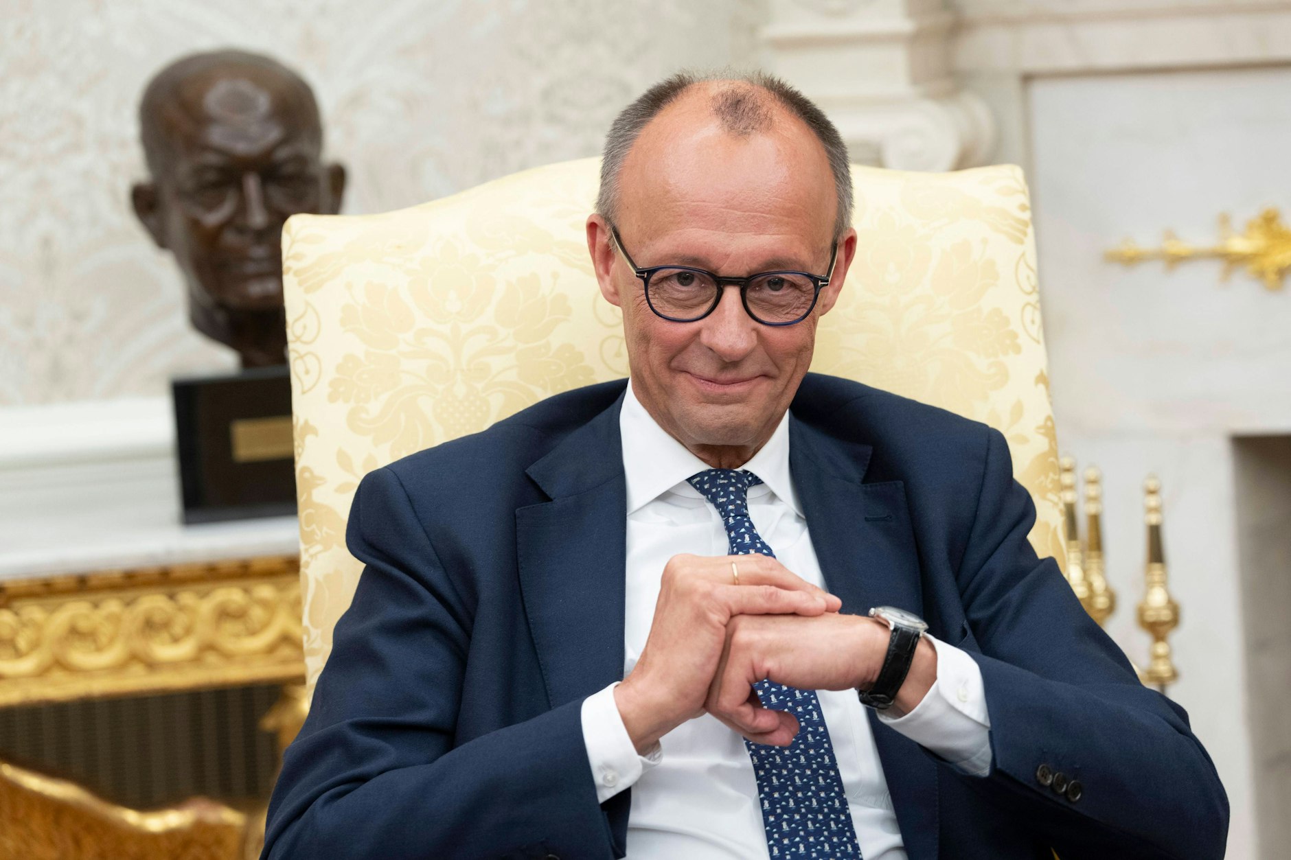 Bundeskanzler Friedrich Merz bei seinem Besuch im Oval Office. Später am Tag gab er Fox News ein Interview.