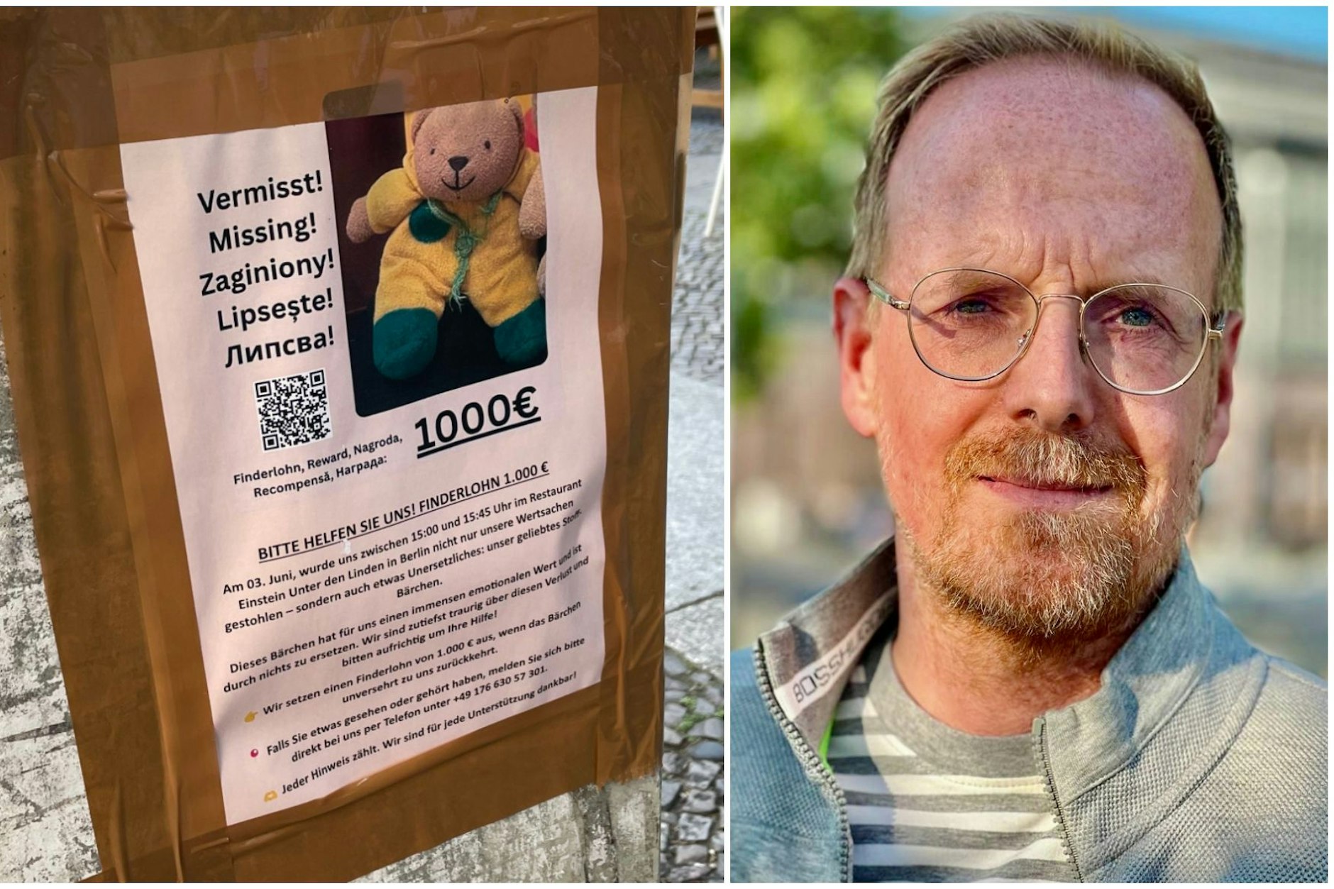 Marcus Erlenbauer gibt die Hoffnung nicht auf. Er sucht weiter nach seinem gestohlenen Teddybären – einem wertvollen Erinnerungsstück an seine Mutter. „Er war immer bei mir, ein Stück Zuhause“, sagt er. Jetzt mobilisiert er ganz Berlin: mit Plakaten und Co.