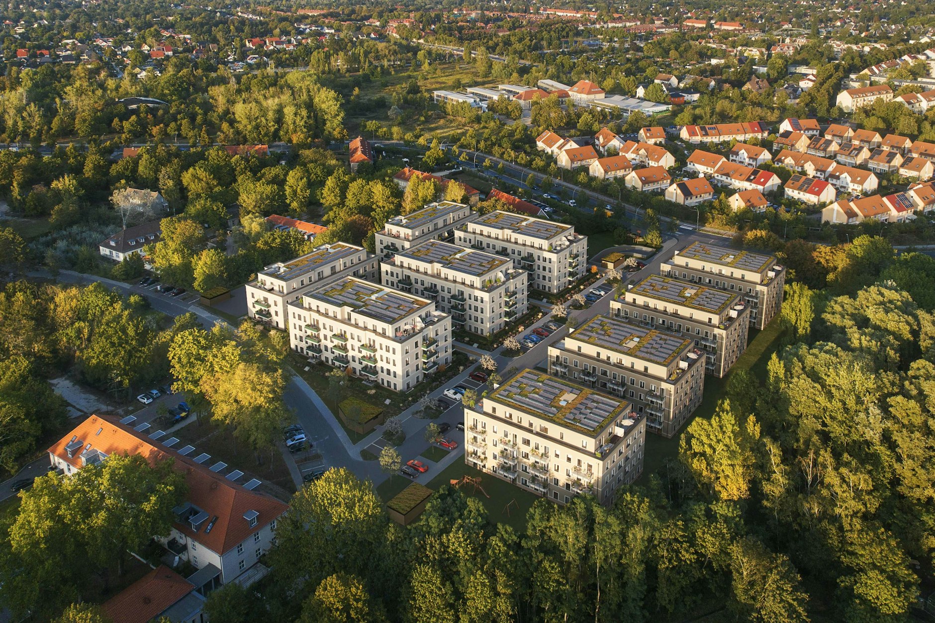 So könnte der Metropolitan Park in Staaken in Berlin-Spandau einmal aussehen. Zwar werden mehr als 60 Prozent der Wohnungen im geförderten Segment entstehen, doch ein tragfähiges Mobilitätskonzept gibt es bislang nicht.