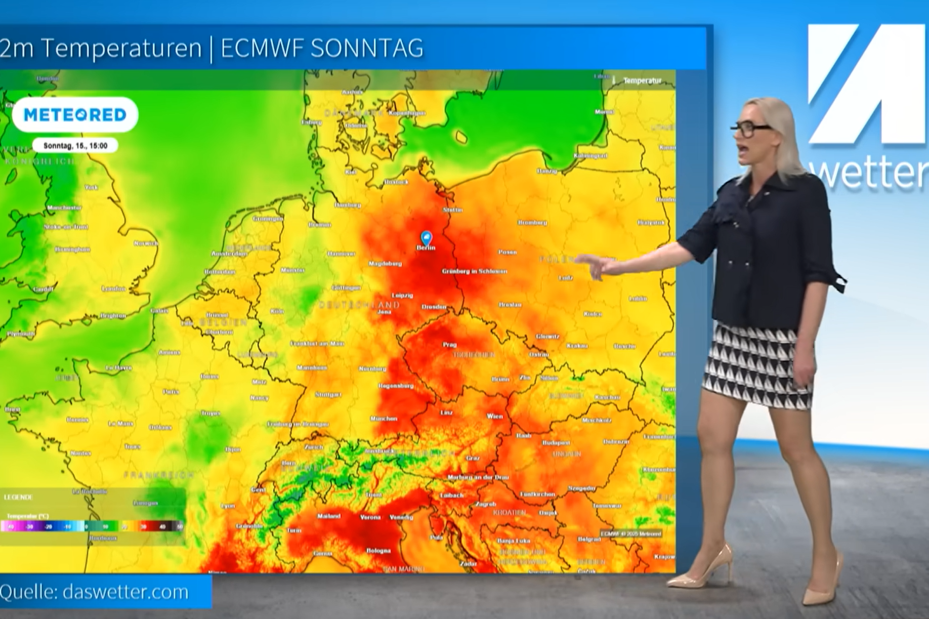 Bis zu 35 Grad: Die Hitzewelle erreicht am Sonntag Berlin. Ab dem Abend drohen schwere Gewitter, sagt Meteorologin Kathy Schrey von wetter.net.