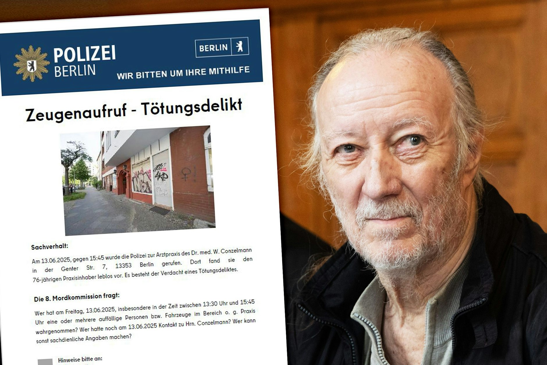 Der Berliner Arzt Wolfgang Conzelmann wurde am Freitag leblos in seiner Praxis im Bezirk Wedding gefunden. Die Polizei sucht noch immer nach Zeugen.