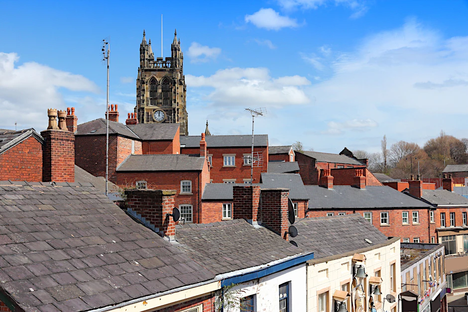 Die Skyline von Stockport. Ähnlichkeiten zu Berlin sind auf den ersten Blick nicht zu erkennen.