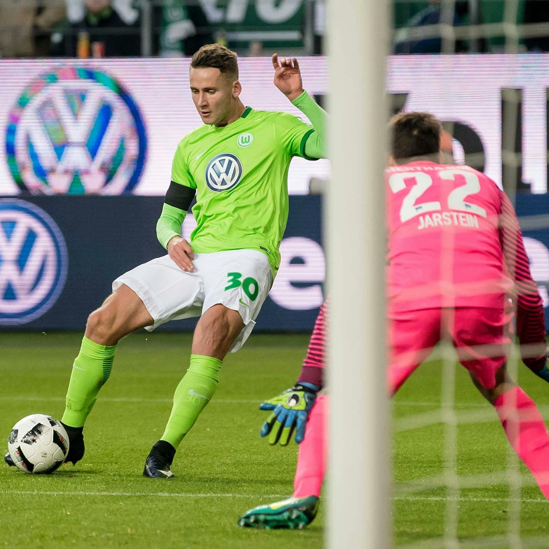 Im Dezember 2016 machte Paul Seguin für den Wolfsburg sein erstes Bundesliga-Tor gegen Hertha BSC.