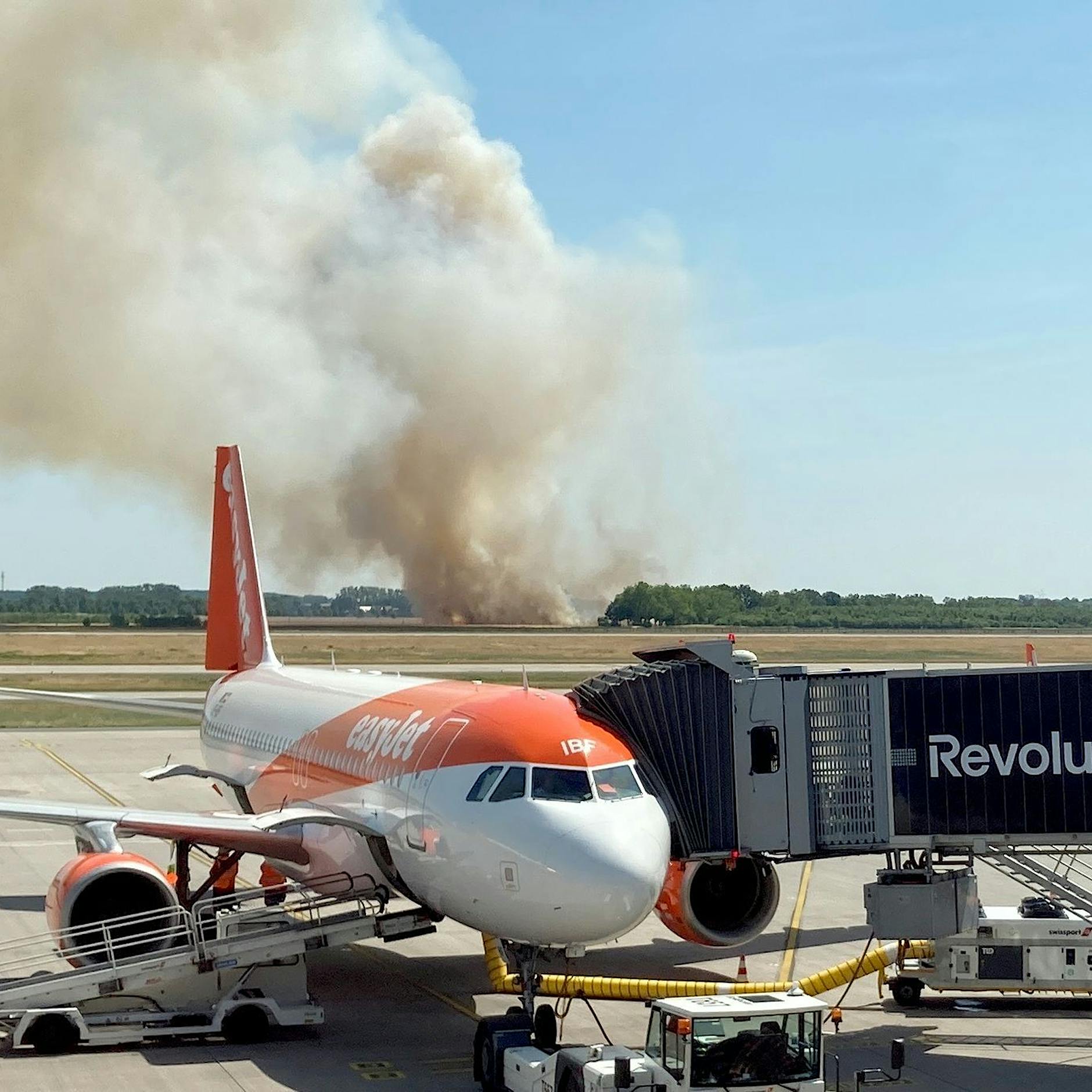 Große Rauchwolke: Getreidefeld nahe Flughafen BER in Flammen