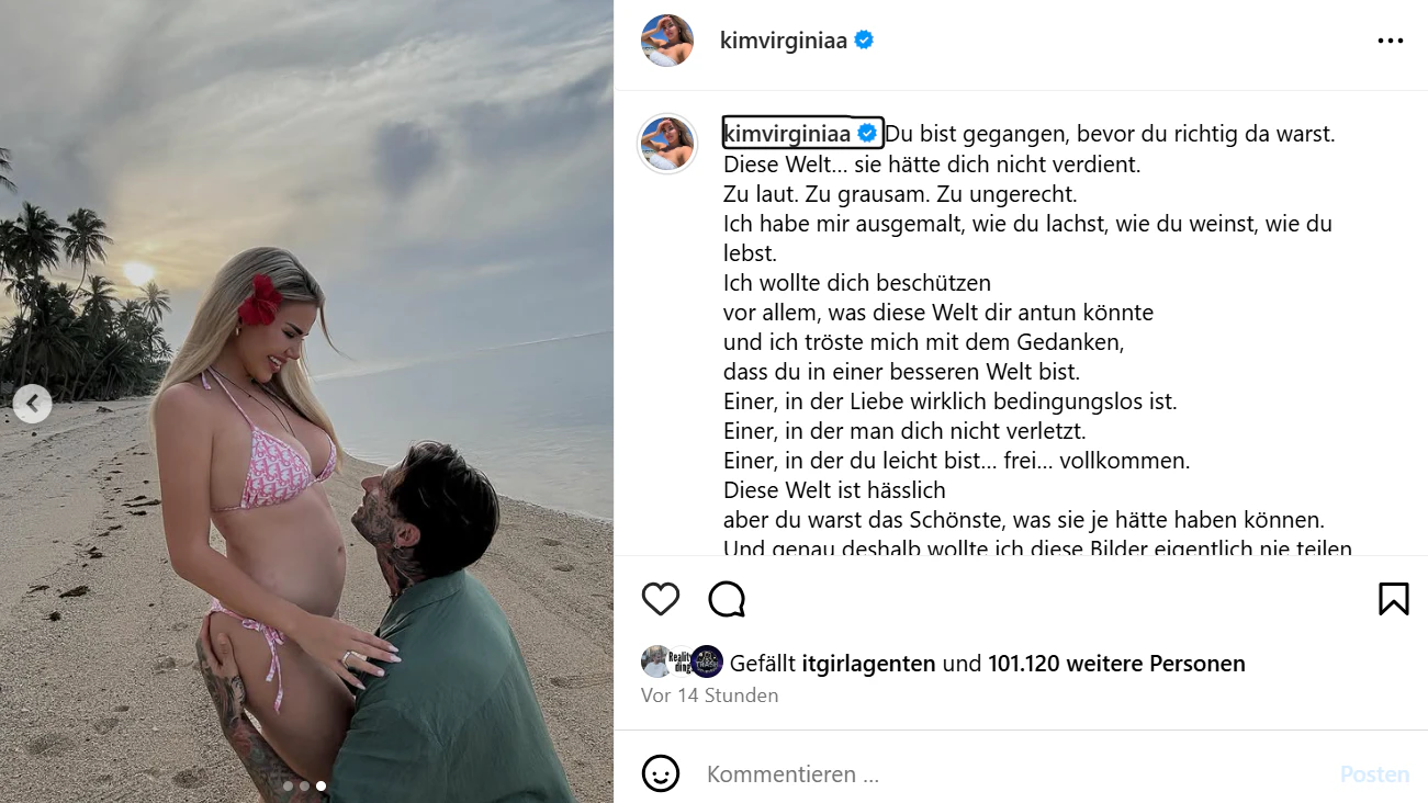 Kim Virginia postete mehrere Fotos, auf denen sie einen Babybauch hat.