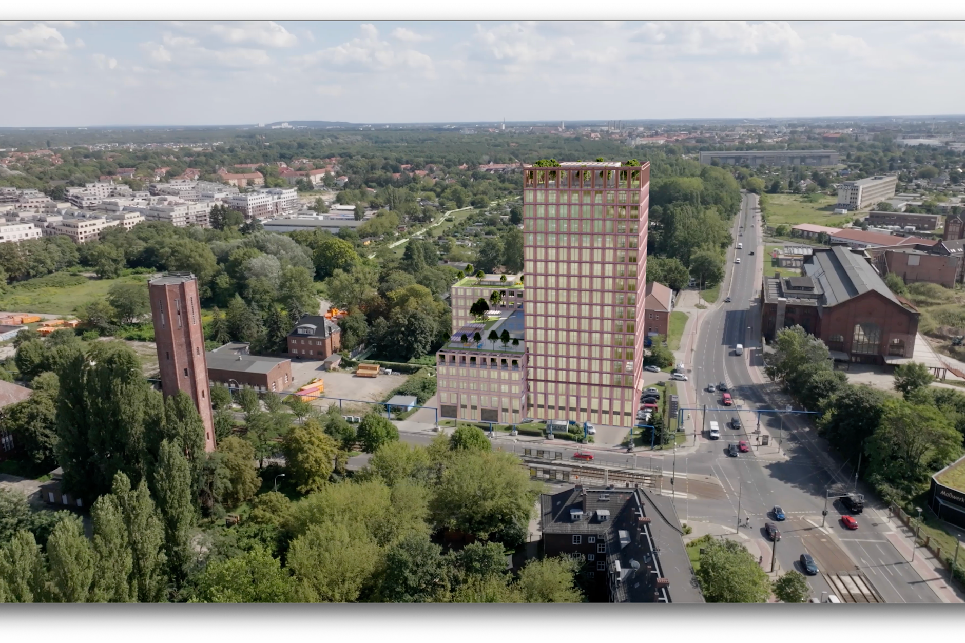 Auf dem Gelände der jüngst abgerissenen Total-Tankstelle an der Ecke Rummelsburger Landstraße/Blockdammweg möchte die HERECON GmbH einen Gewerbebau realisieren. Der Entwurf stammt von Realace Architekten.