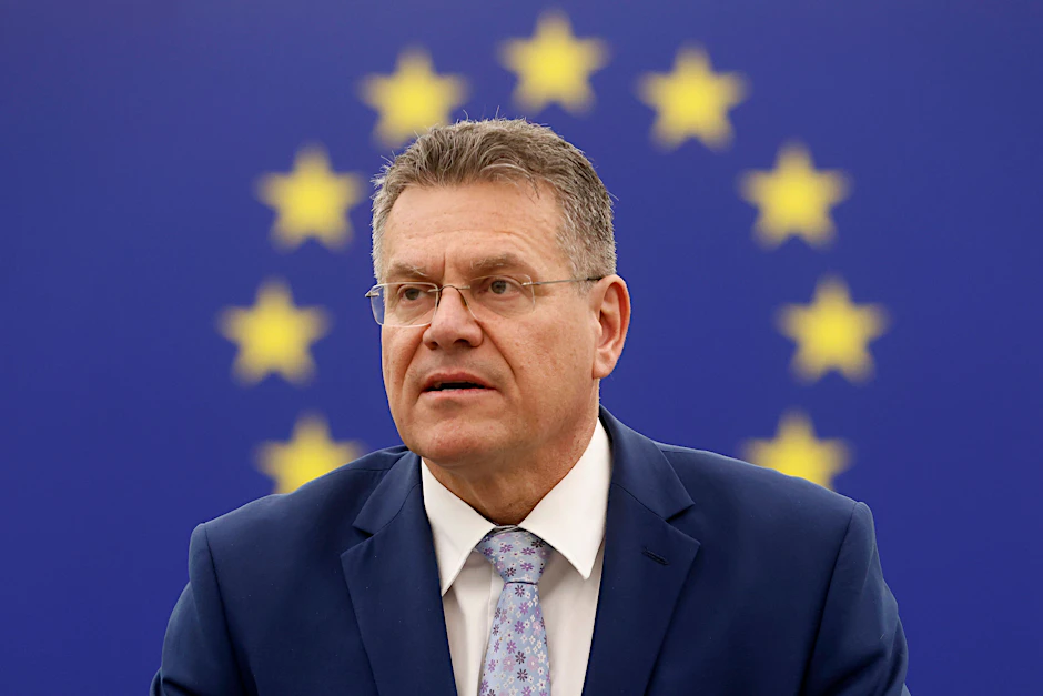 Straßburg: Der Vizepräsident der Europäischen Kommission, Maros Sefcovic, spricht im Europäischen Parlament.