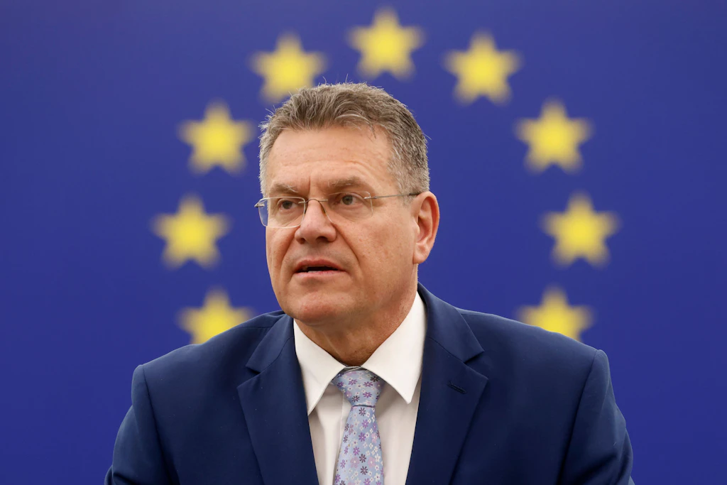 Straßburg: Der Vizepräsident der Europäischen Kommission, Maros Sefcovic, spricht im Europäischen Parlament.