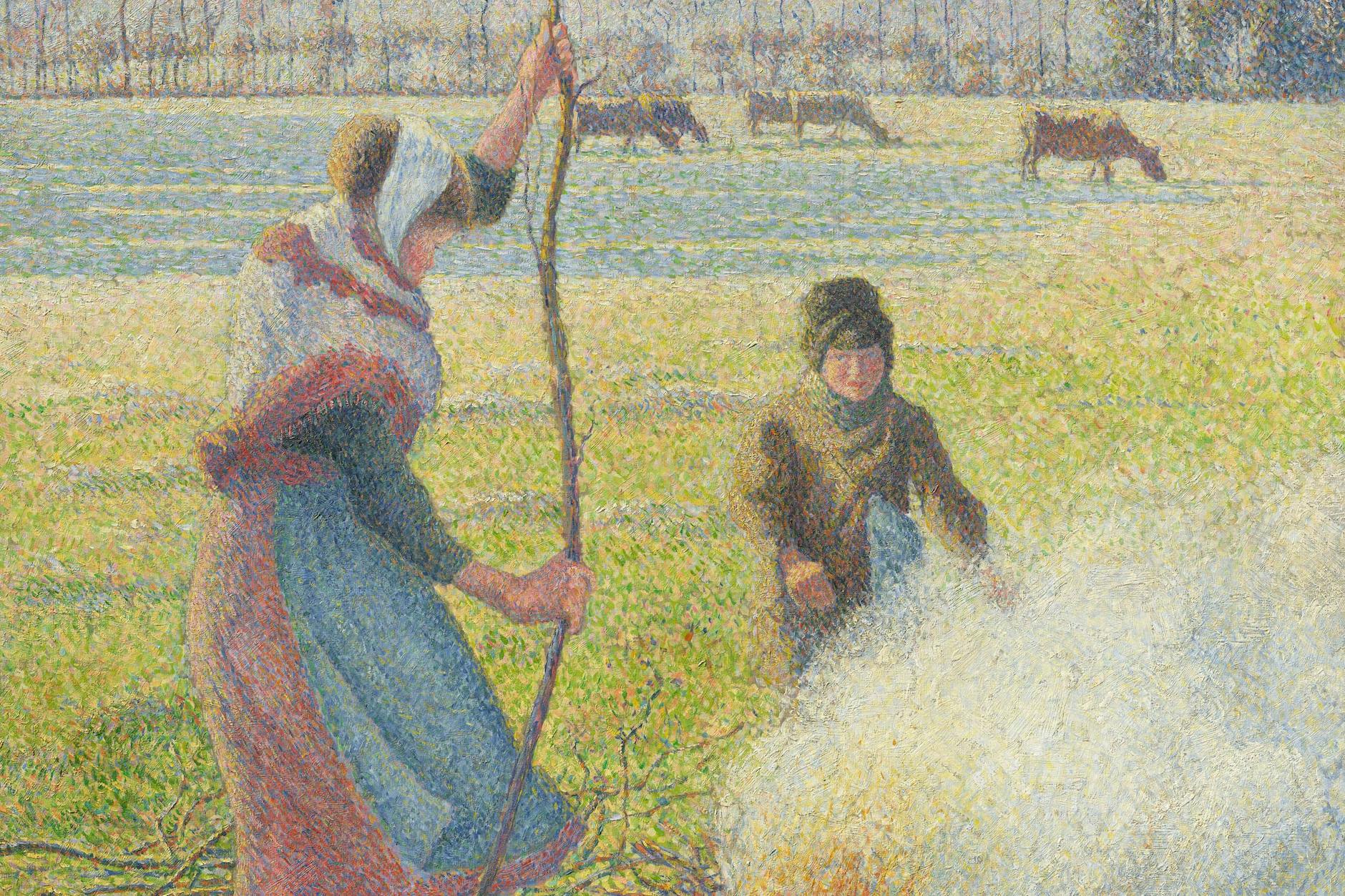 Camille Pissarro: „Raureif, eine junge Bäuerin macht Feuer“, 1888, Öl auf Leinwand