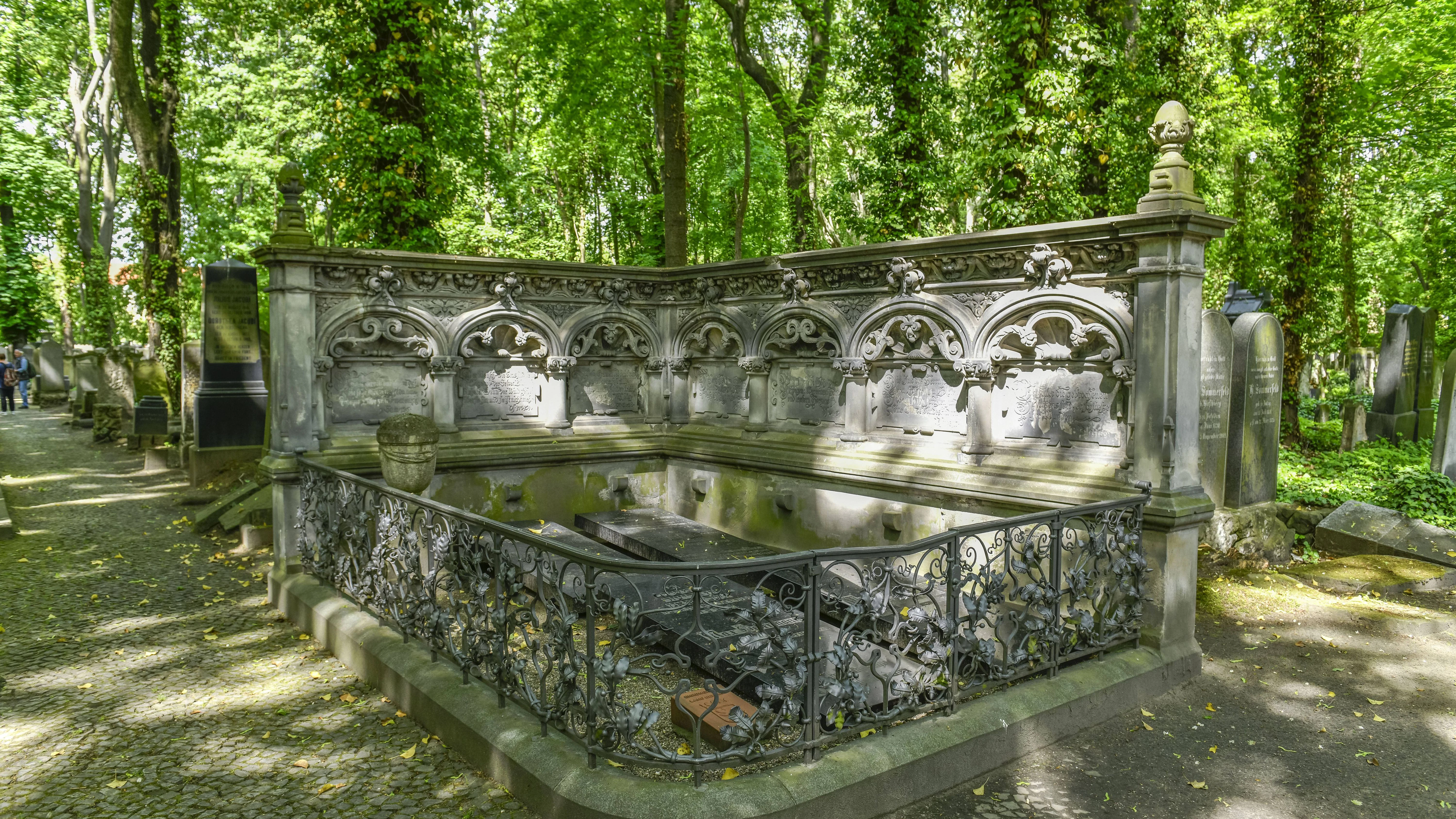 Auf dem jüdischen Friedhof an der Schönhauser Allee findet sich unter Schatten spendenden Bäumen auch das Grab von Max Liebermann.