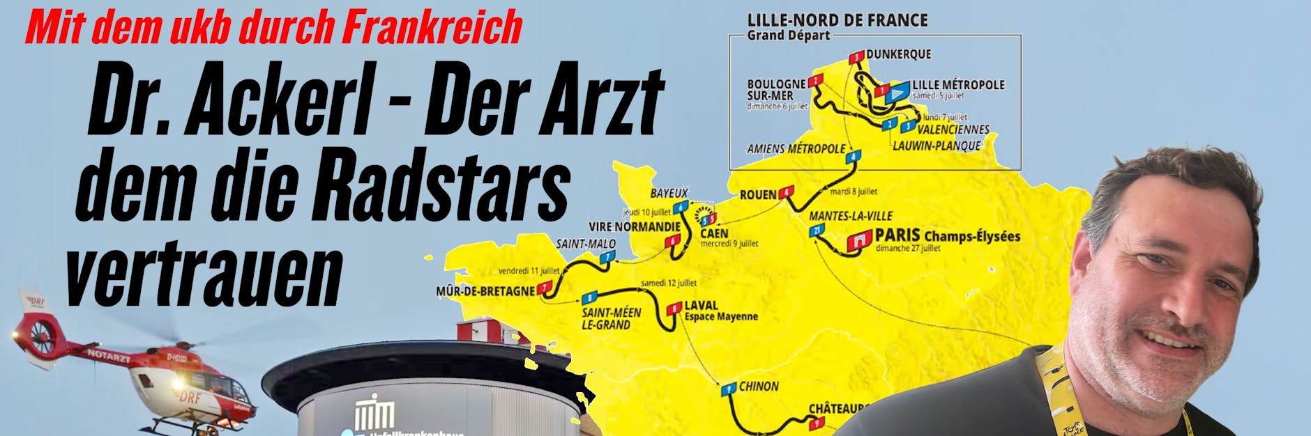 Die Tour de France, gibt es im KURIER aus einer ganz besonderen Perspektive. Dr. Gerald Ackerl aus dem ukb Marzahn schreibt seine persönlichen Eindrücke in Frankreich auf.