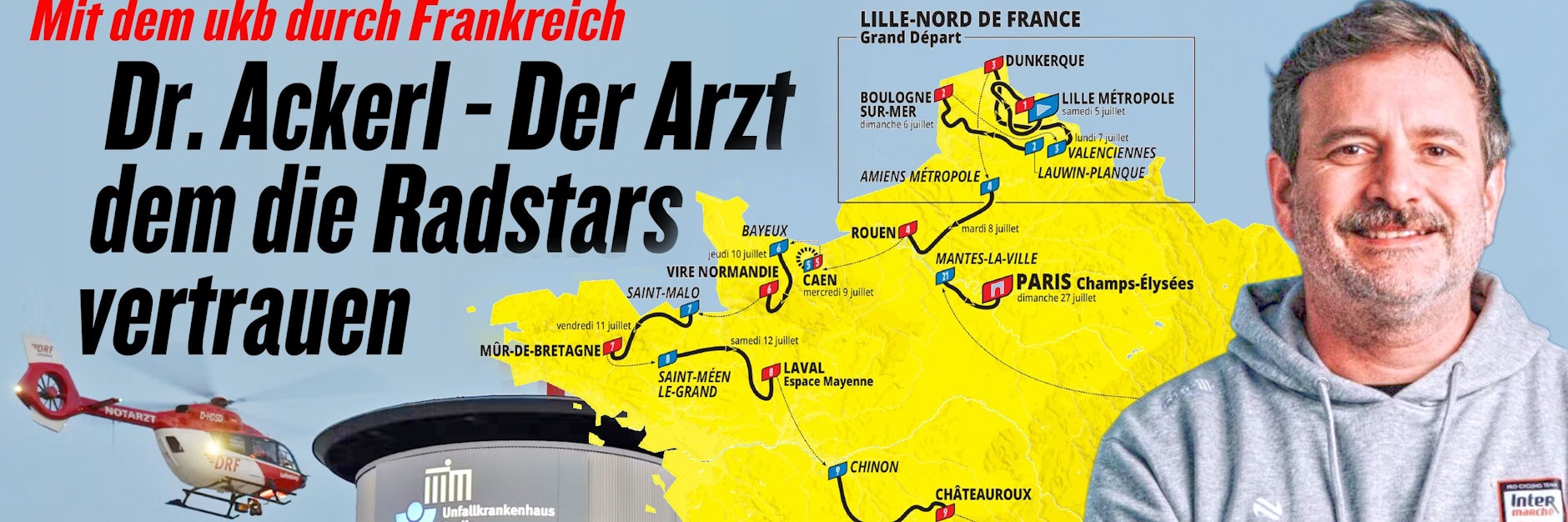 Die Tour de France gibt es im KURIER aus einer ganz besonderen Perspektive. Dr. Gerald Ackerl aus dem ukb Marzahn schreibt über seine persönlichen Eindrücke in Frankreich.