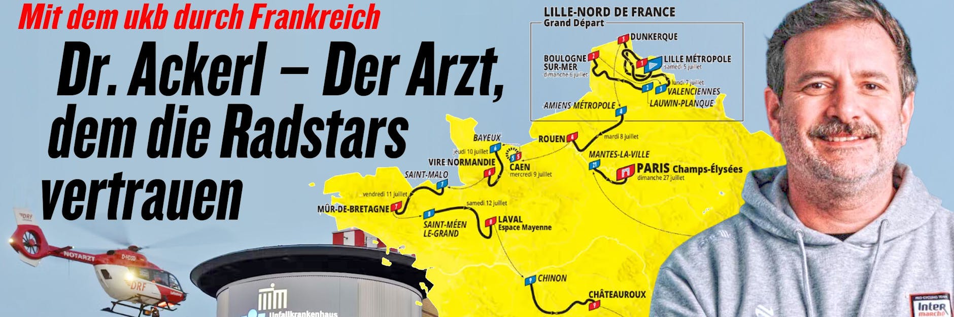 Die Tour de France gibt es im KURIER aus einer ganz besonderen Perspektive. Dr. Gerald Ackerl aus dem ukb Marzahn schreibt über seine persönlichen Eindrücke in Frankreich.